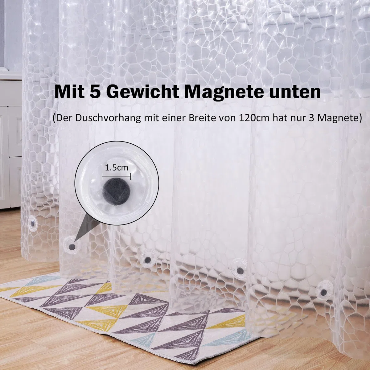 AooHome Duschvorhang Transparent, 180x200cm mit 5 Magnete unten, Antischimmel Wasserdicht Duschvorhänge mit 12 Ringe Hexagon Muster, Wasserfest für Badewanne Bad Vorhang
