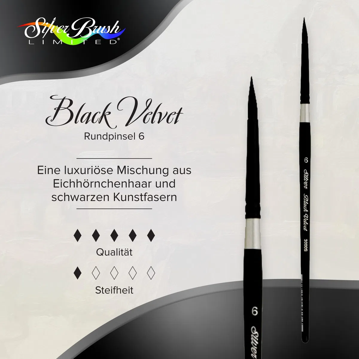 Silver Brush Pinsel mit rundem, kurzem Griff, Mischung aus Eichhörnchen- und synthetischen Haaren, schwarz, Größe 6