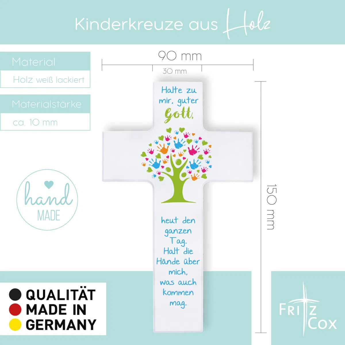 Fritz Cox Holz-Kinderkreuz Lebensbaum 'Halte zu mir' 15cm weiß