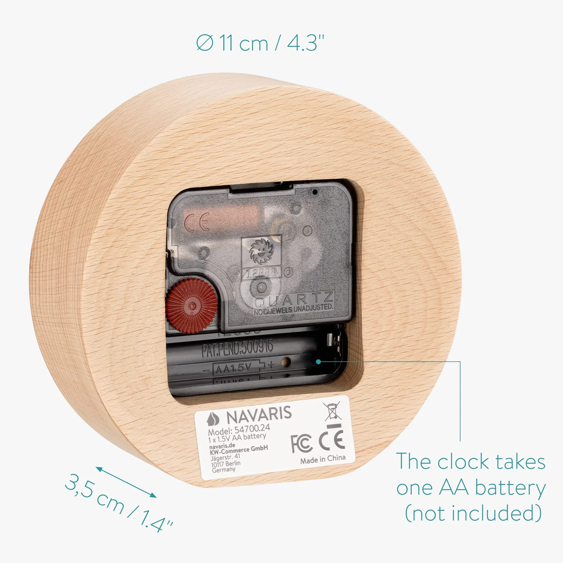 Navaris Analog Holz Tischuhr rund - 11 x 11 x 3,5cm - analoge Deko Tisch Uhr ohne Ticken mit Holz Ziffernblatt und Zeigern - leise Holzuhr Hellbraun