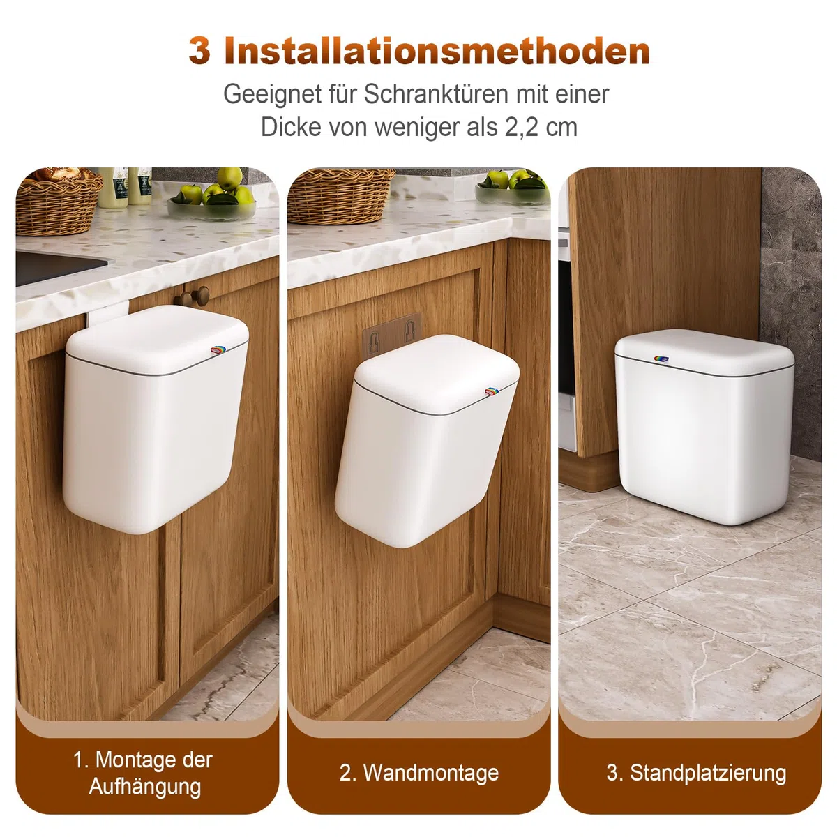 MOPUP Komposteimer für Küche, 6.8 l Mülleimer, Arbeitsplatte oder unter der Spüle, hängender Kleiner Mülleimer mit Deckel für Badezimmer/Schlafzimmer,Komposteimer für den Innenbereich (weiß)