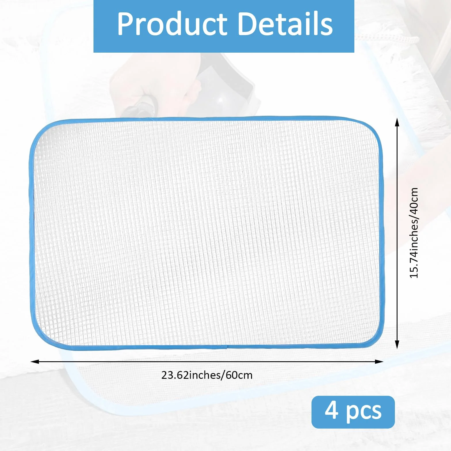 4 Stück Bügeltuch für Dampfbügeleisen 60 x 40 cm Bügelmatte Gitternetz Bügelschutznetz Transparent Mesh Stoff Bügeltuch Pad Bügelhilfe zum Bügeln von empfindlichen Stoffen wie Seide (Transparent Blau)