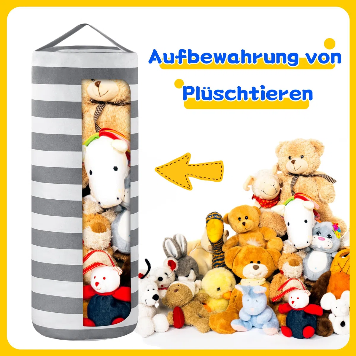 Sitzsack-Bezug zur Aufbewahrung von Stofftieren für Kinder, Plüschtiere, Organizer-Taschen, ein durchgehender Reißverschlusszylinder, Zimmermöbel-Dekor – Organisieren, Sitzen, Spielen, Boxen