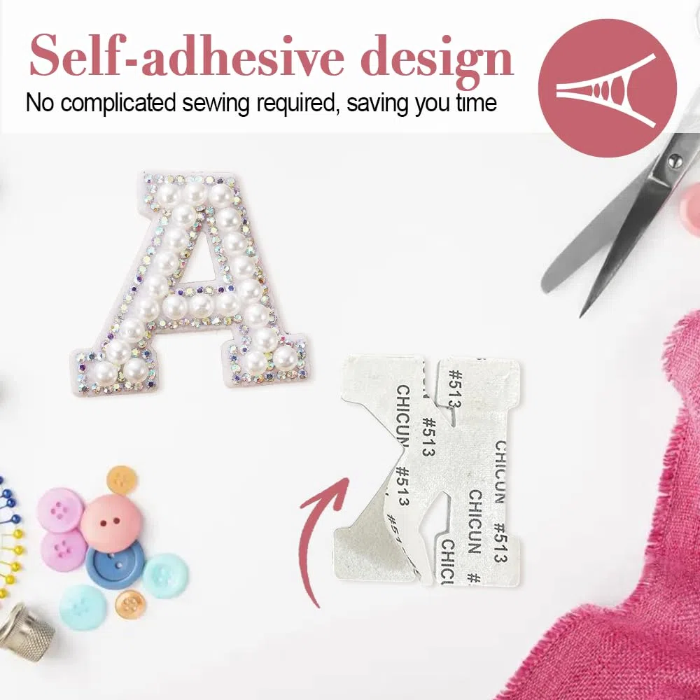 Perlen Buchstaben Aufkleber, 52 Stück Selbstklebende Strass Alphabet Aufnäher mit AZ-Glitzer, Buchstaben Sticker für DIY-Projekte An Kleidung, Taschen, Rucksäcken, Jeans und T-Shirts