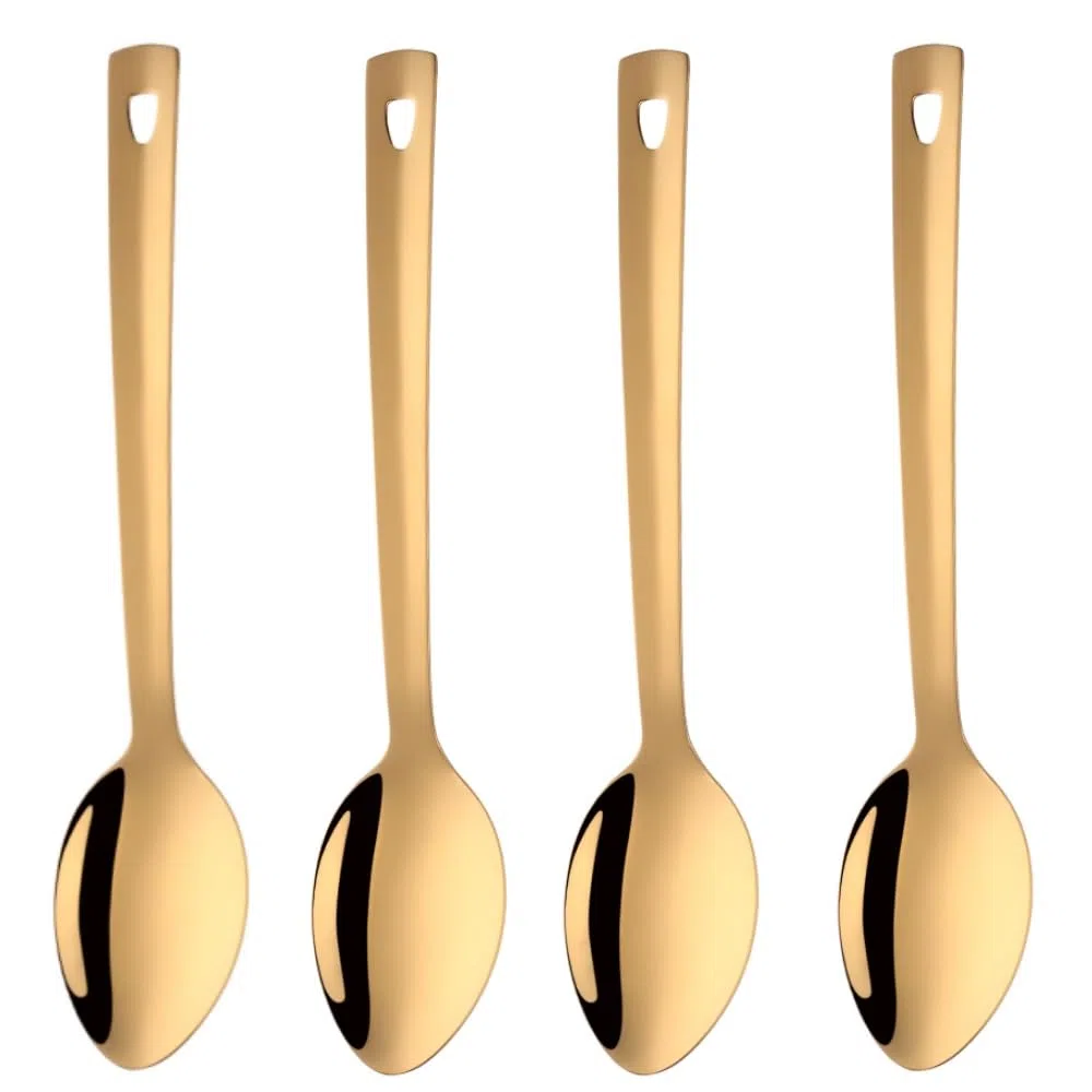 13 Zoll Servierlöffel Set, 4 Stück Edelstahl-Buffetlöffel, silberne Servierlöffel mit langem Stiel für Catering, spülmaschinenfest (Gold)