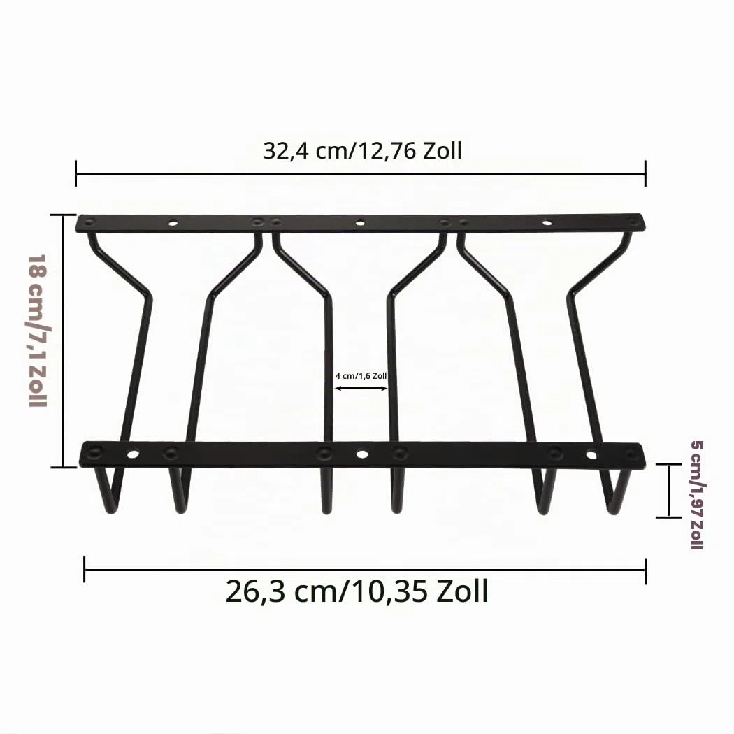 Weinglasregal zum Aufhängen, für Bar, Esszimmer, 3 Reihen, 18 cm, Schwarz