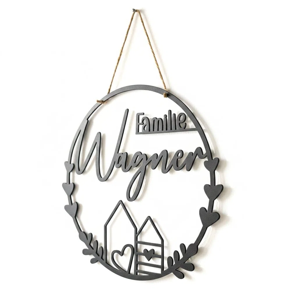 Hübscher Dekoring Türkranz personalisiert mit Namen, Fensterdekoration, modern, schwarz, minimalistisch, Scandinavian Hygge dekoloop dekoring