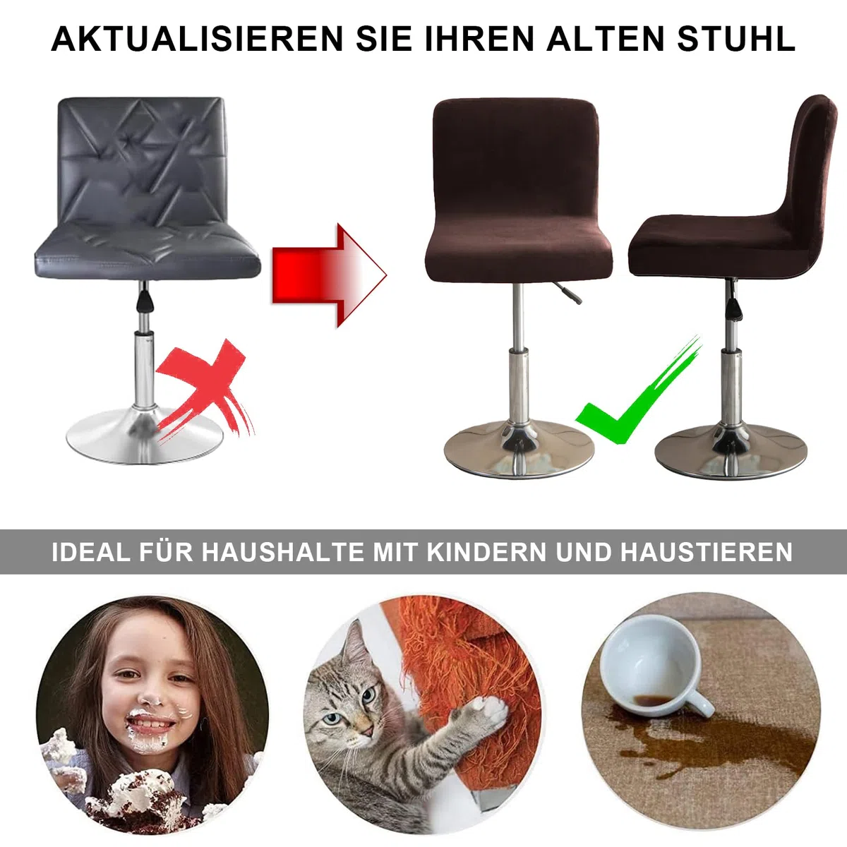 Barhocker Bezüge Mit Rückenlehne, Stretch Samt Stoff Barhocker Stuhlbezüge Abnehmbar Niedriger Rücken Schwenkbare Stuhlbezug-braun-2er Set