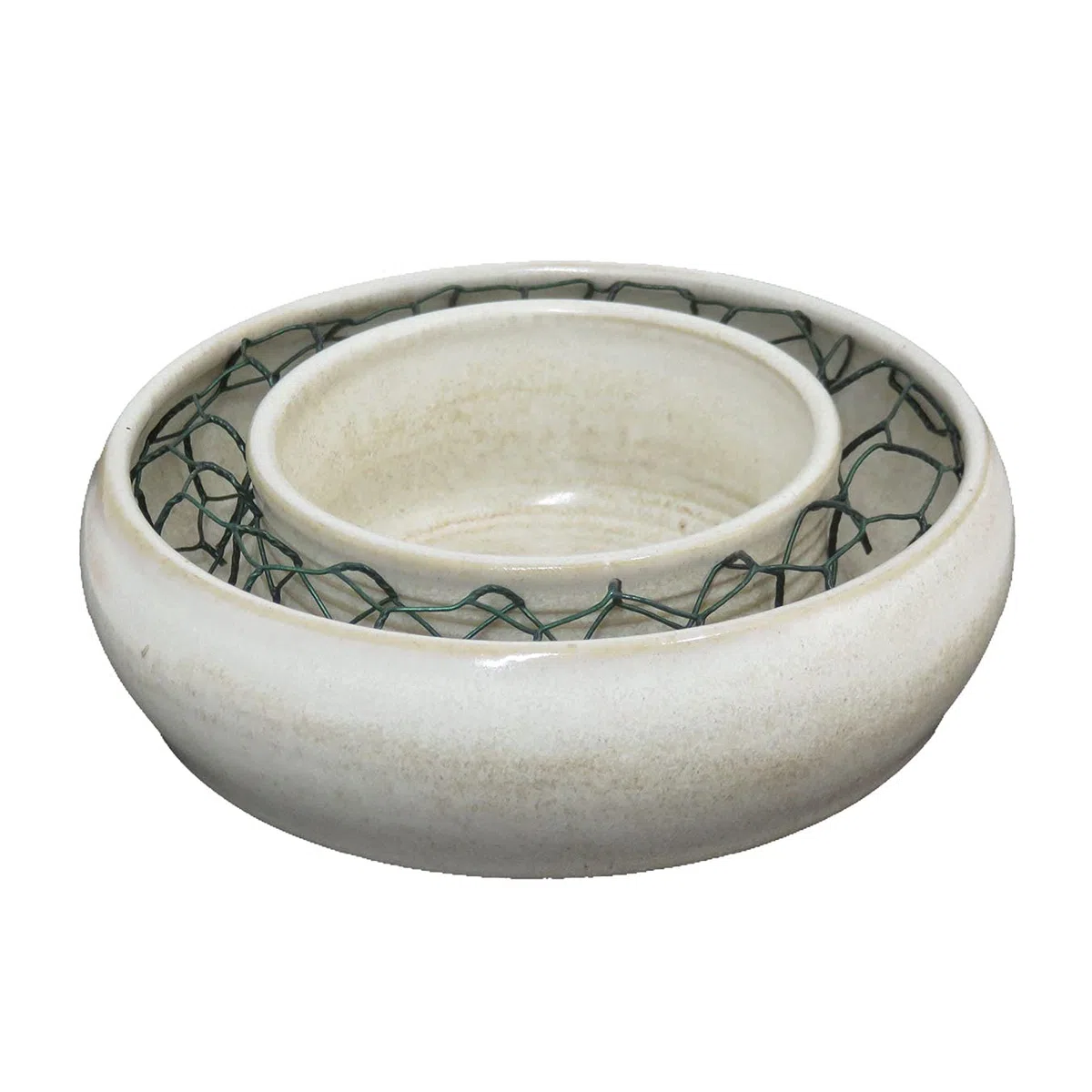 Blumenring beige, handgetöpfert, 13 cm Durchmesser, Steinzeug