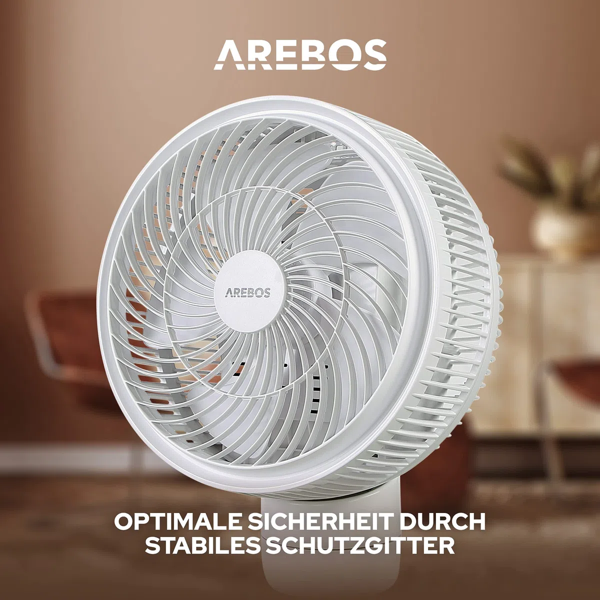 Arebos Ventilator 55W | 3D Oszillation | Ø 23cm | besonders Leise | höhenverstellbar, mit 4 Leistungsstufen, Timer & Fernbedienung