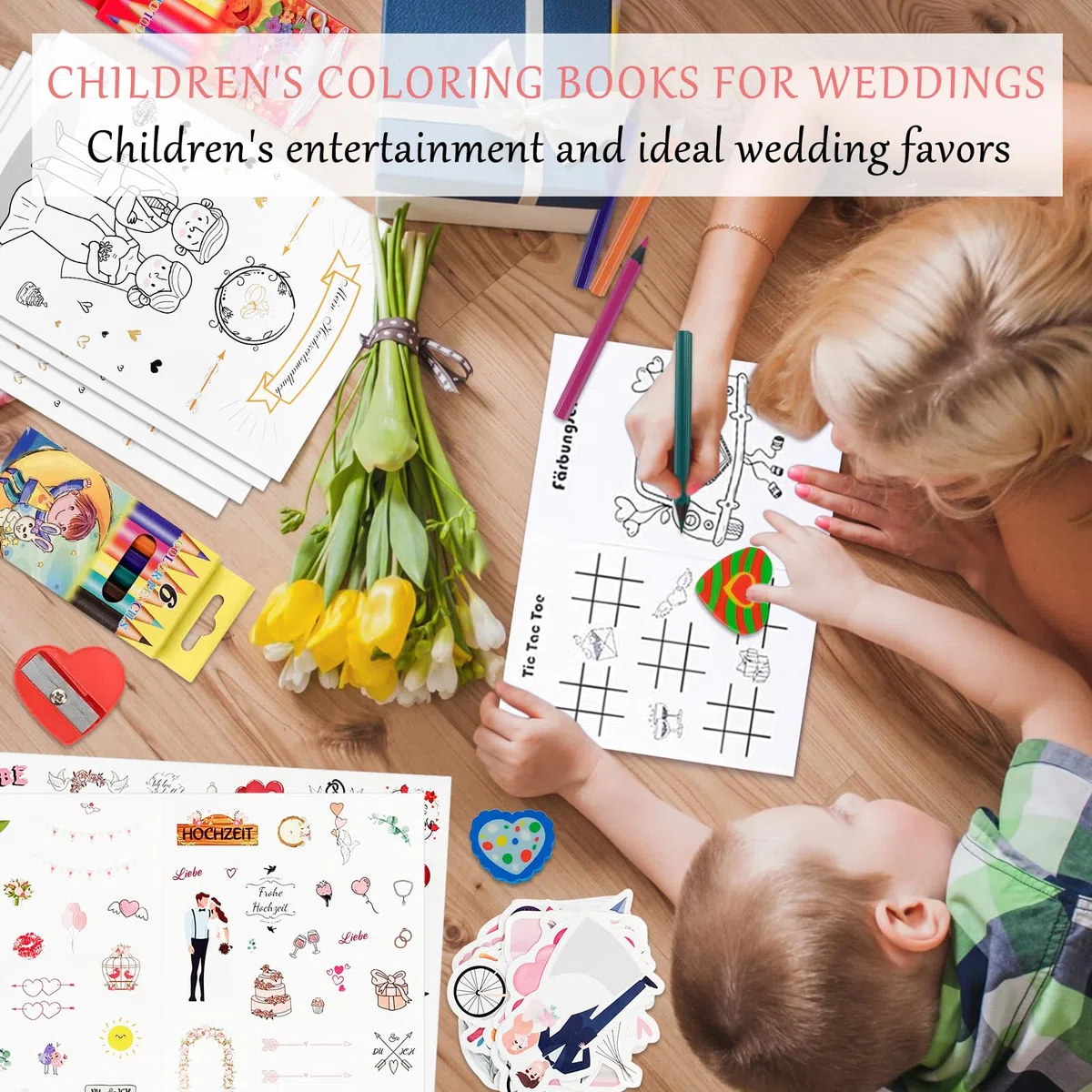 10er Set Gastgeschenke Hochzeit für Kinder,Hochzeitsmalbuch Kinder,Hochzeit Gastgeschenk,Hochzeit Kinder Beschäftigung,mit Buntstifte und Spitzern,Hochzeit Mitgesbel Malbuch für Kinder
