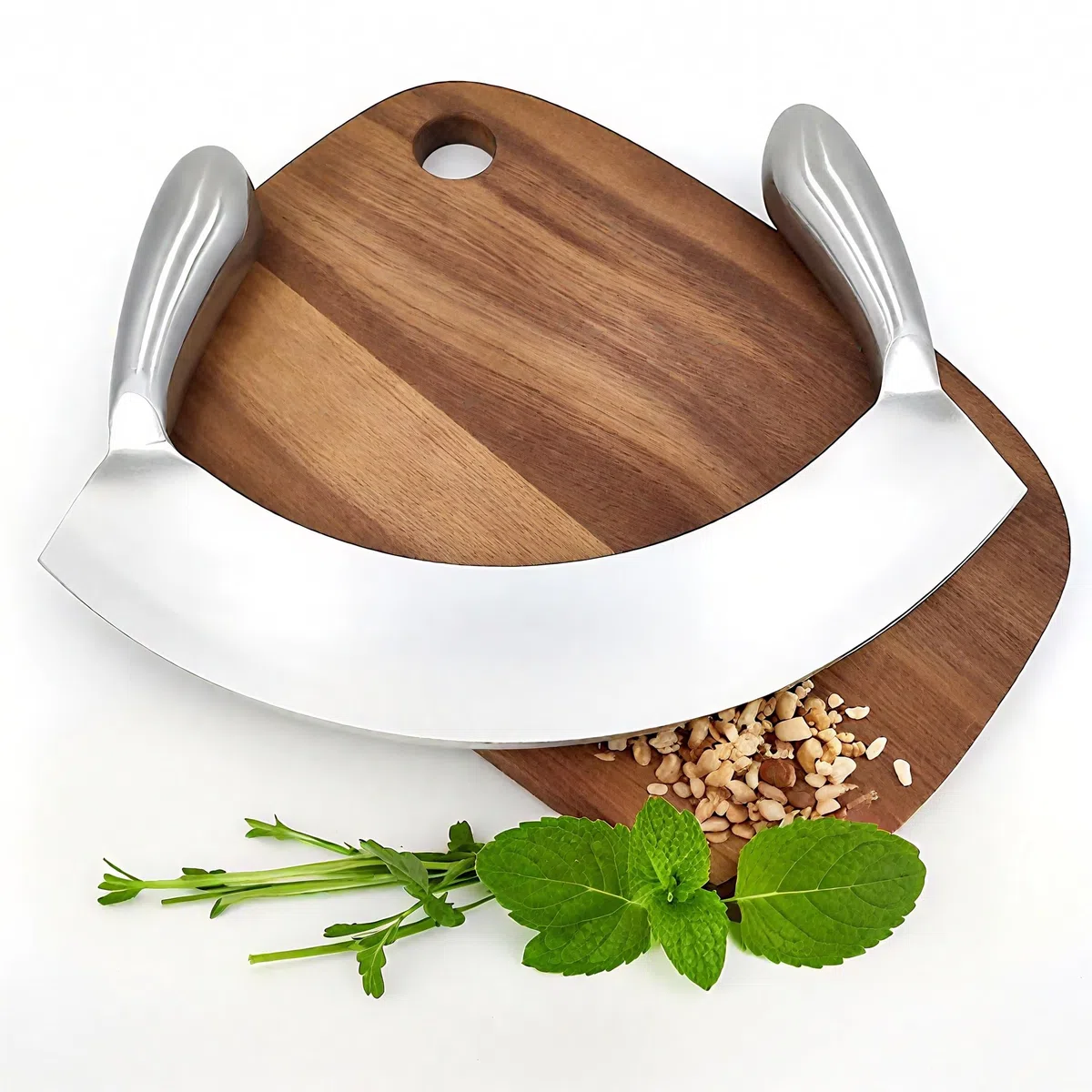 Edelstahl Wiegemesser Single Edge, 22cm Pizzaschneider Effizientes Hacken von Kräutern, Brot, Salat, Nüssen - Ergonomischer Griff, spülmaschinenfest, rostfrei, nahtlos