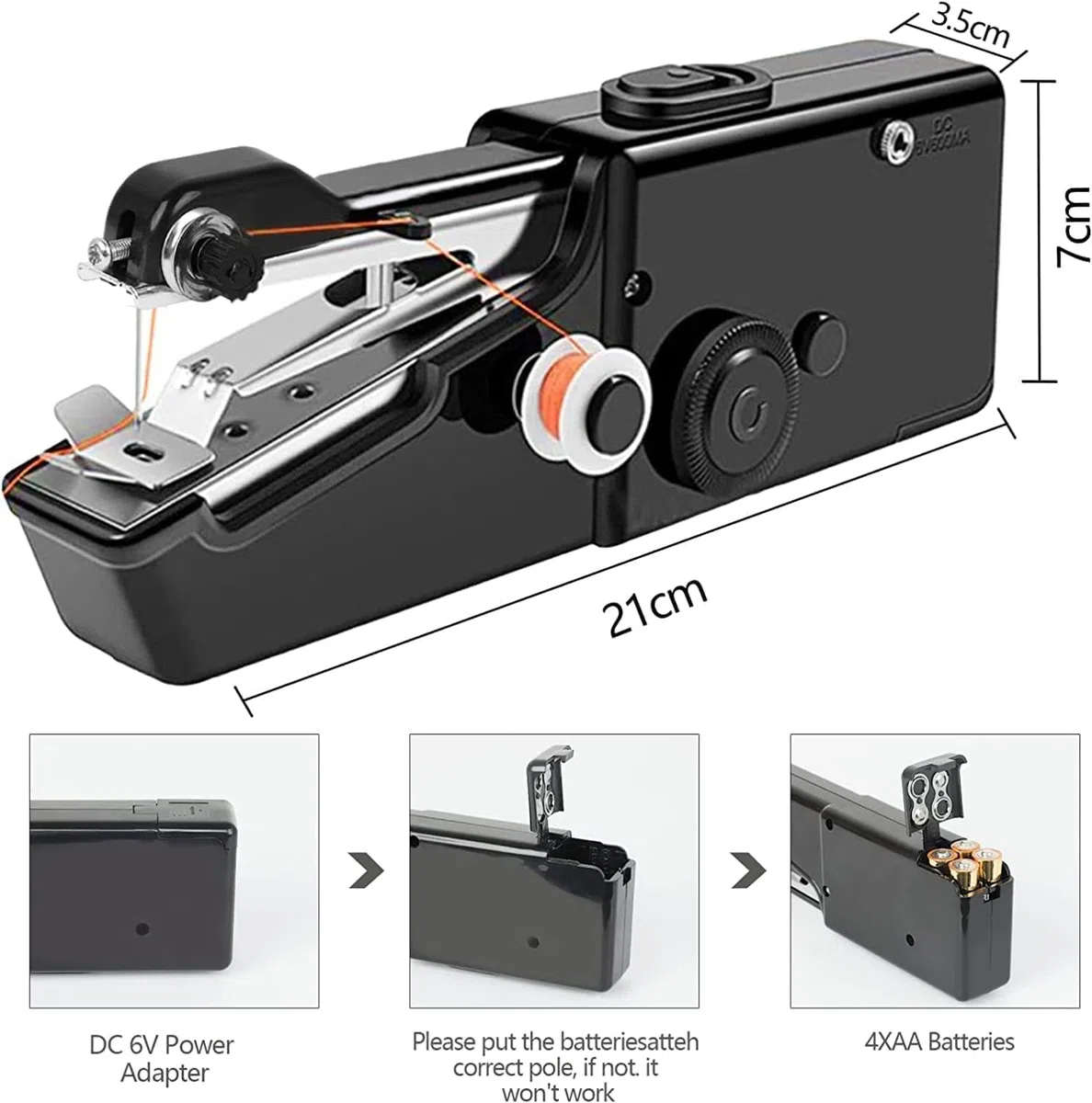 Handnähmaschine, Tragbare Mini-Nähmaschine, Kabellose Tragbare Elektrische Handnähmaschine Mit Nähzubehör für Anfänger, Schnell Zu Nähen Geeignet,für Kleidung,Stoffe,Cutains,Home Travel(schwarz)
