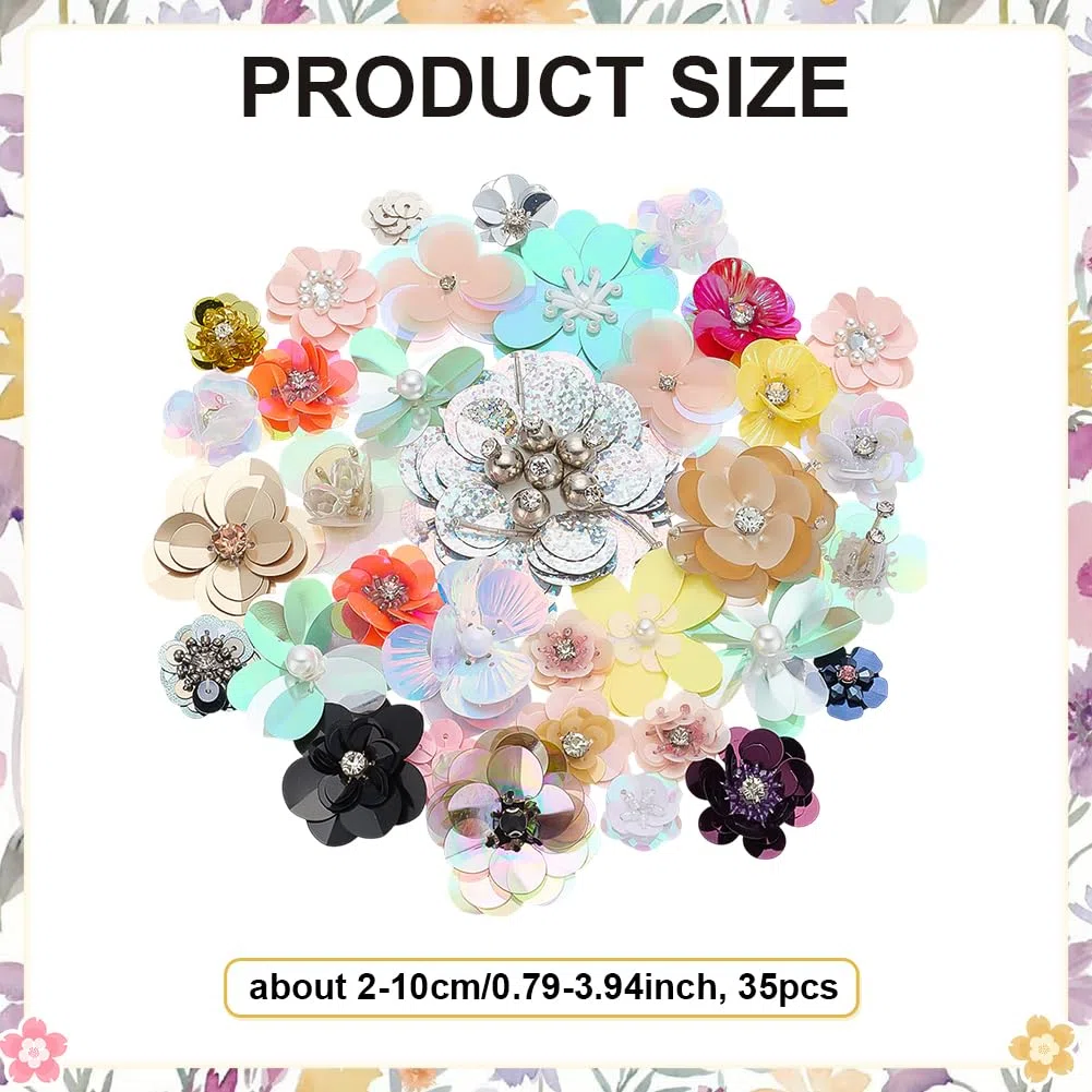 35 Stück Pailletten Blumen Patches Kunststoff Gemischte Farben Pailletten Perlen Blumen Patches Strass Perlen Mix Blumen Applikation Zum Aufnähen