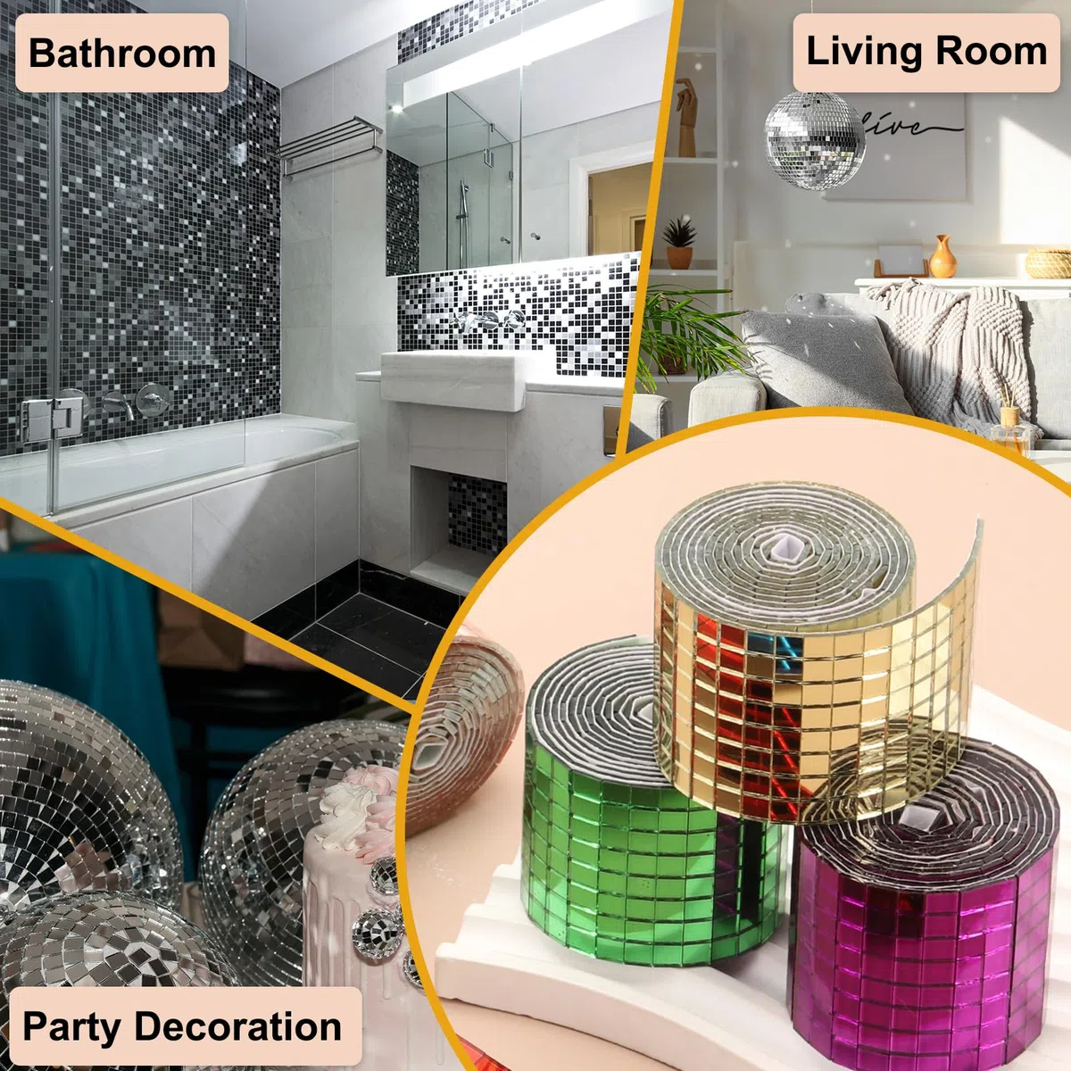 PATIKIL 5x5mm Selbstklebende Spiegel Mosaikfliesen 3600 Stück Quadratische Mini Glas Mosaik Disco Fliesen Aufkleber Für DIY Bastel Disco Ball Party Deko Pink