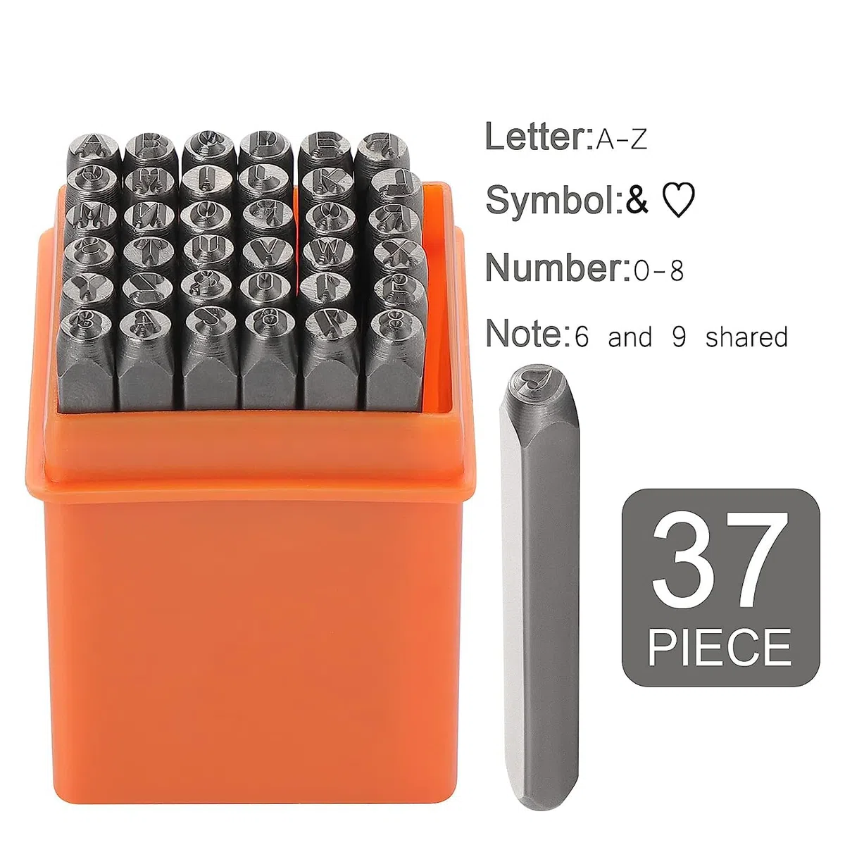 37 Stück Schlagzahlen Set 3mm, Metallstempel Buchstaben, Alphabet A-Z, Nummer 0-9, Stahlwerkzeug, Schlagbuchstaben Metall, Schlagstempel Zahlen zum Stempeln von Metall Kunststoff Holz Leder