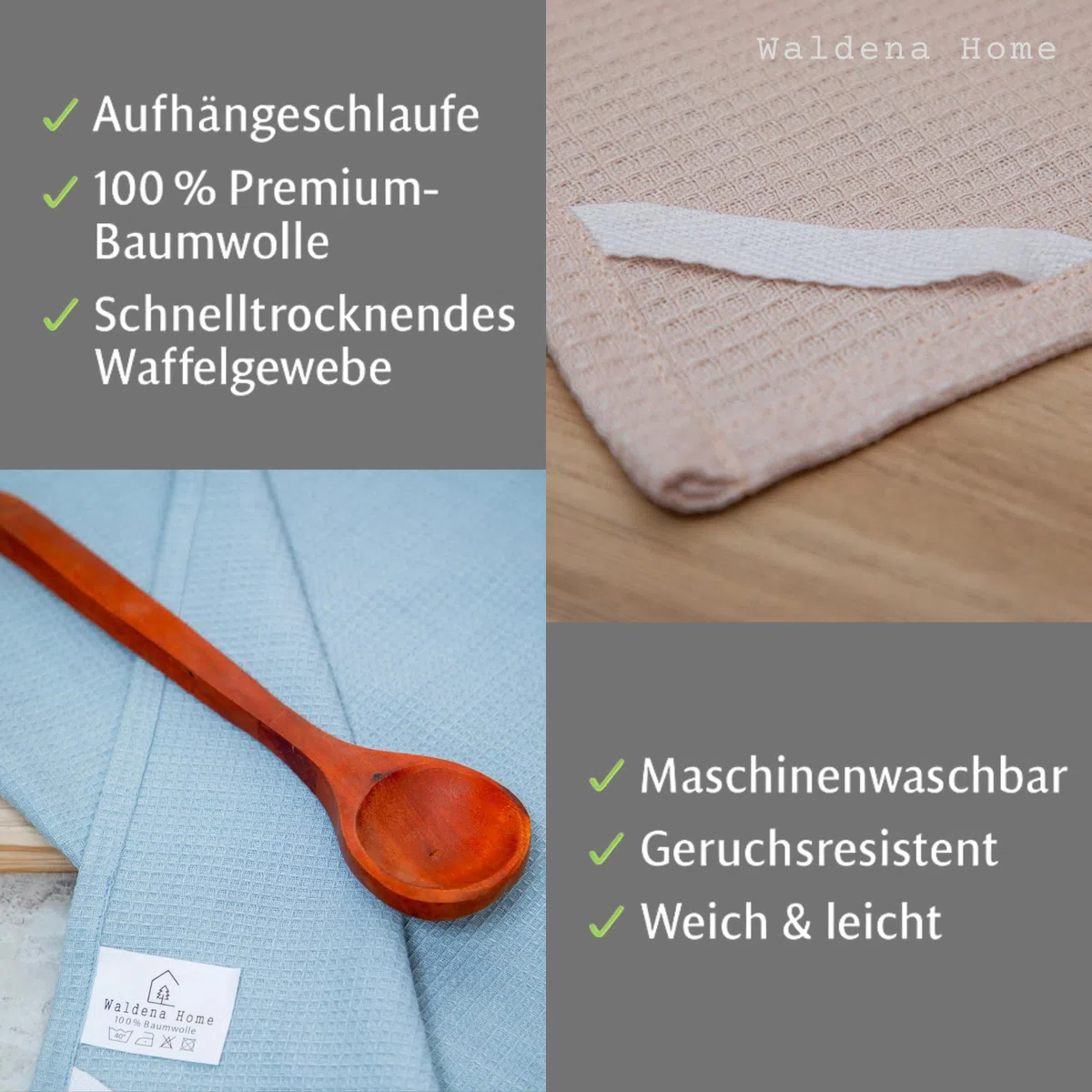 Geschirrtücher 100% Baumwolle | 4er Set Waffelstruktur Küchentücher 45x65 cm | Spültücher & Trockentücher in 4 Farben | Saugfähig & Fusselfrei | Oeko-Tex Zertifiziert
