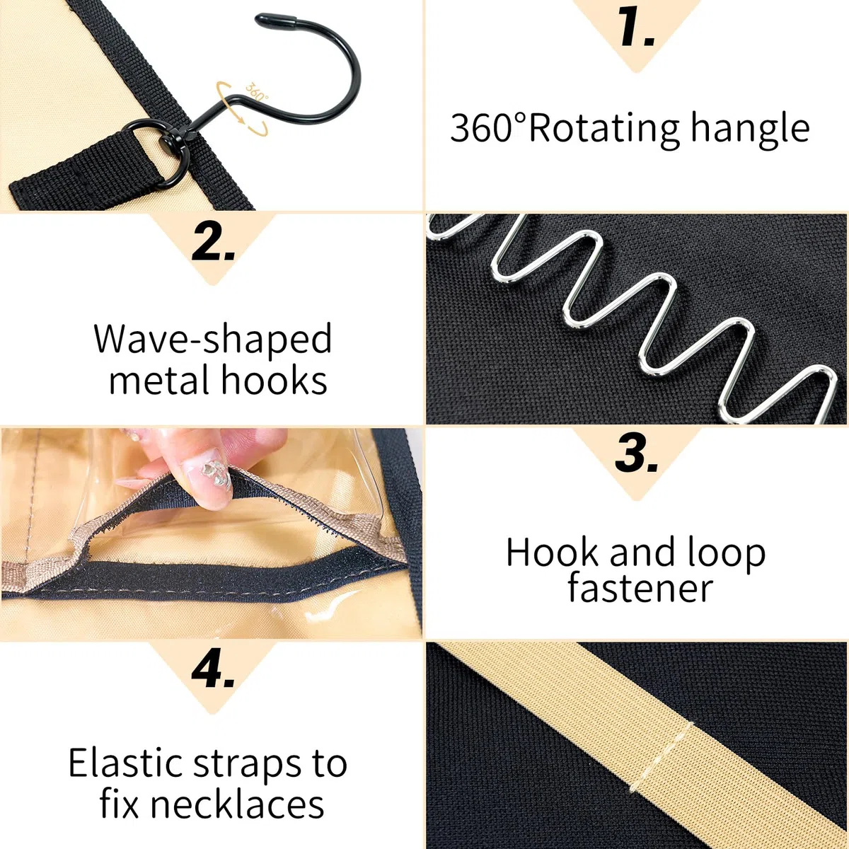 Oudizz Schmuckaufbewahrung Doppelseitige mit Metallhaken, Schmuck Organizer Hängend, Schmuckorganizer zum Aufhängen, Ketten Aufbewahrung Hanging Schmuckhalter Wand Tür für Ohrringe Ringe