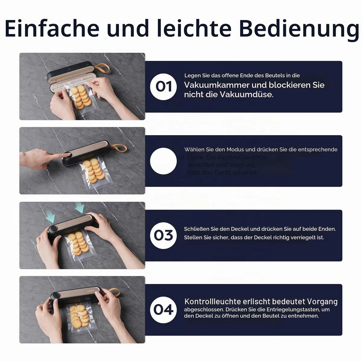 Ciarra Mini Folienschweißgerät, Vakumierergerät für lebensmittel 3 Modi, Automatisches Mini Bag Sealer Versiegelungsmaschine für Trockene und Nasse Lebensmittel (Vakuumiergerät + 5 Stück Vakuumbeutel)