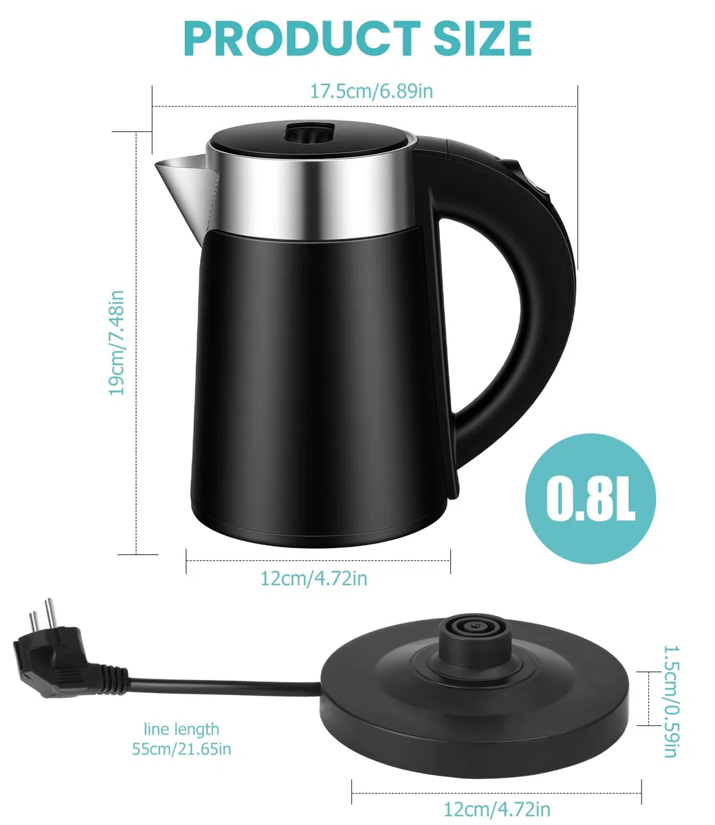 Reisewasserkocher 800ML Mini Camping Wasserkocher mit 800W Edelstahl Wasserkocher Klein ﻿für Reisen Camping Wohnwagen oder Unterwegs Schnelle Boil Teekanne für Reisen Kochen Kaffee Tee