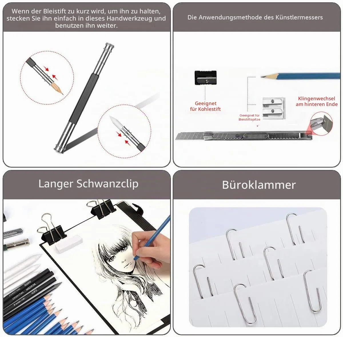 Skizzierstifte Set Bleistifte, Zeichenstifte für Skizzieren und Zeichnen, Zeichnungen Stifte für Anfänger, Künstler und Profi Art mit Graphitkohlestifte Sticks Werkzeuge und Kit Bag - 50 Stück