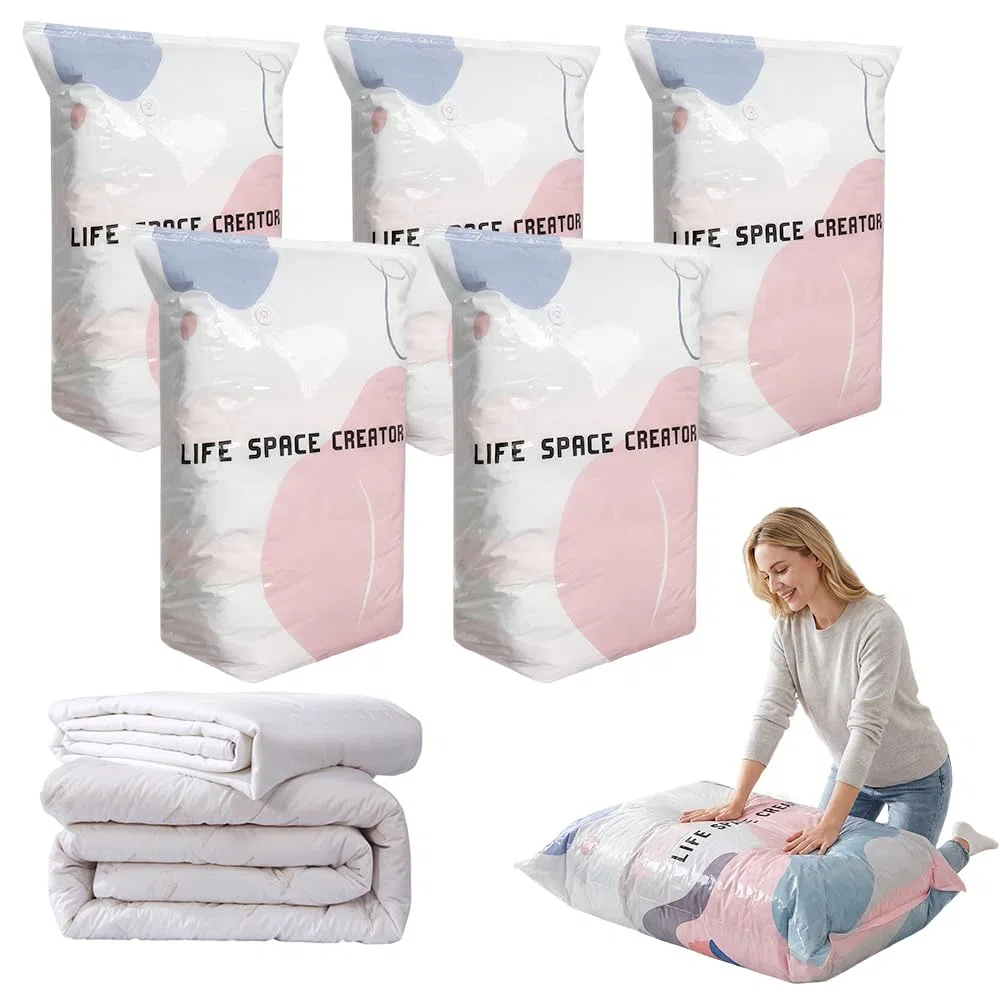 No-Pump Large Vacuum Storage Compression Bags, 2026 New Vakuumbeutel für Bettdecken, Luftdichte Kompressionsbeutel für Kleidung Kissen Bettdecken Decke (5, 100x80x30cm)