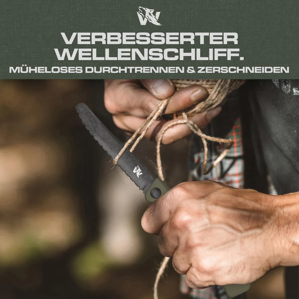 ODENWOLF W-PICNIC - Brotmesser Wellenschliff als Folding Knife - Sägemesser auch geeignet als Jausenmesser oder Brötchenmesser - Scharfes Outdoor Wellenmesser klappbar verwendbar als Picnic Messer