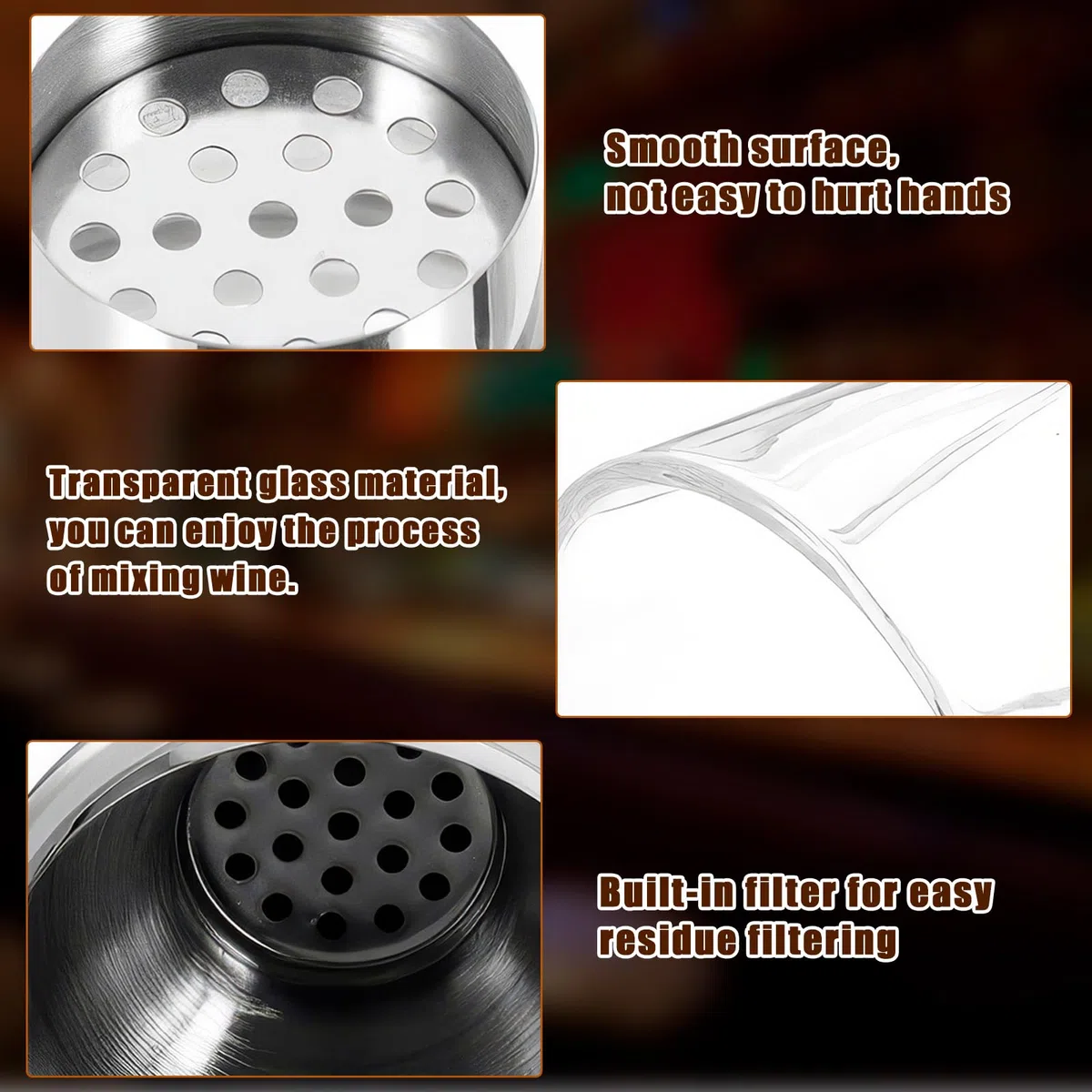 OUZHOU Cocktail Shaker, 4 Stück Cocktail Set Cocktail Shaker Glas mit Auslaufsicherem Edelstahl-Deckel, Boston Shaker Coktailshakerset mit Weinmessbecher Rührstäbchen Eisstampfer für Haus und Bar