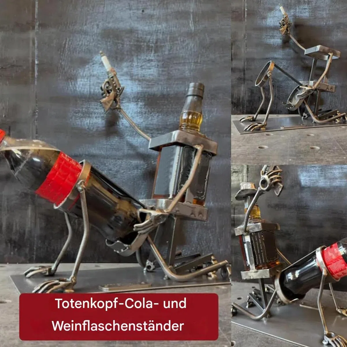 Totenkopf-Cola- und Weinflaschenständer,Halloween Weinflaschenständer,Lustiger Metall-Schädel-Skelett-Bar-Dekor für Whiskey-Bier Getränke-Display-Ständer für Zuhause, Küche, Dekoration, Streichgeschen