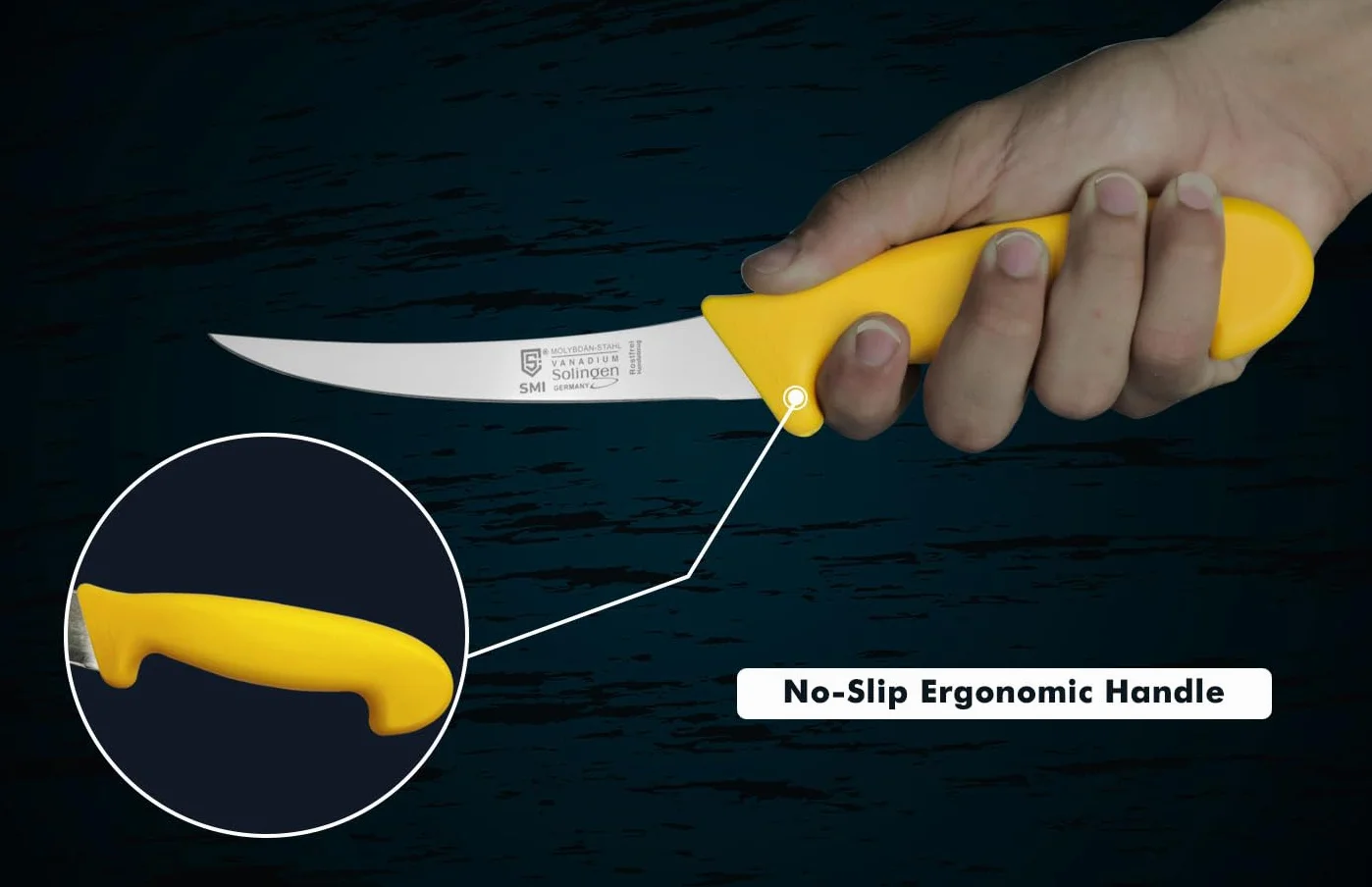 SMI Solingen 6 Zoll Ausbeinmesser profi gebogen flexibles messer Fleischmesser Metzgermesser Premium Qualität Deutscher Molybdän Stahl 1.4116 Made in Germany