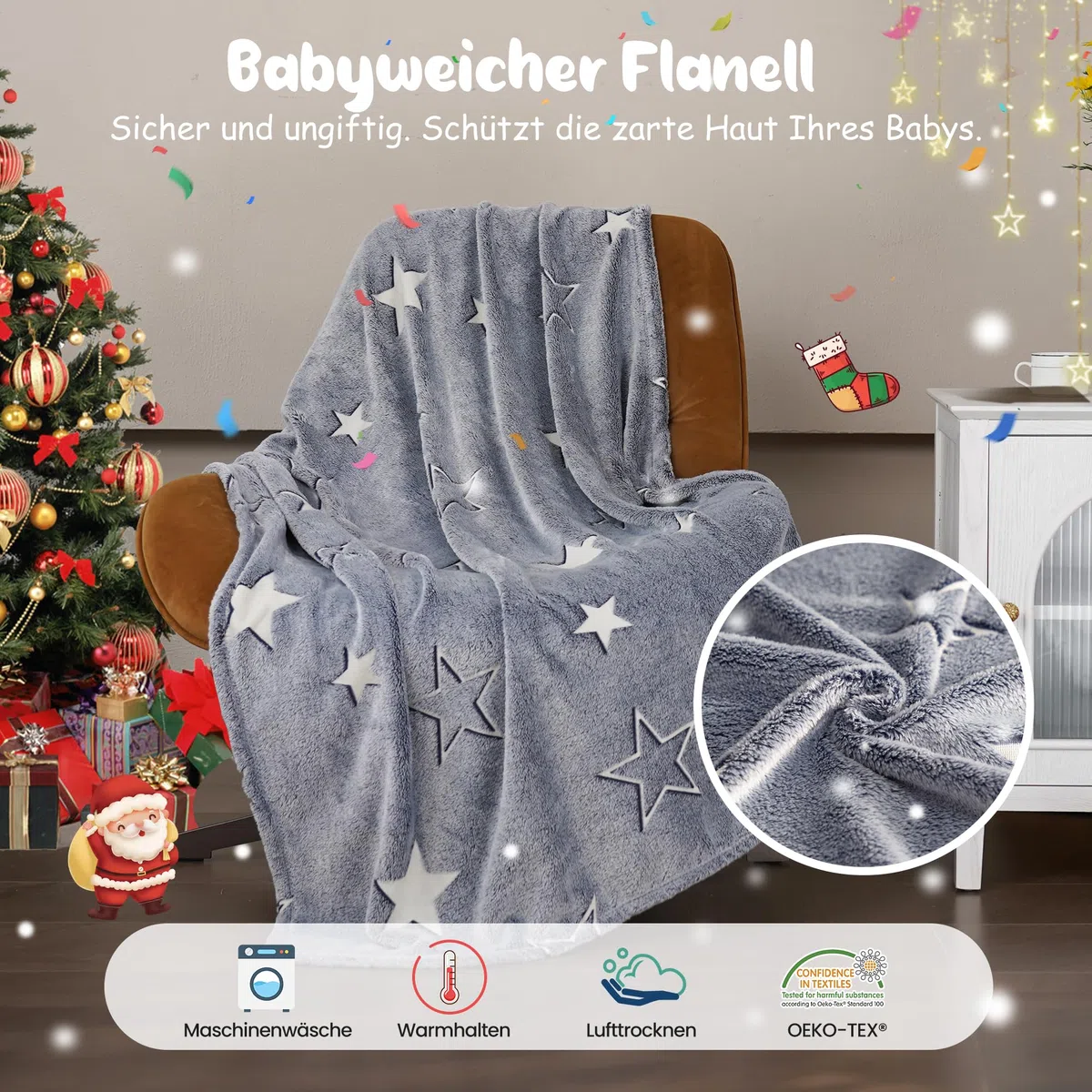Winthome Kuscheldecke Kinder, Deck Glow In The Dark, Fleecedecke 130x170cm Weiche Flauschig, Babydecke Warme Kuschelig, Sofadecke für Mädchen Junge, Geschenke, Passend zu Allen Jahreszeiten (Stern)