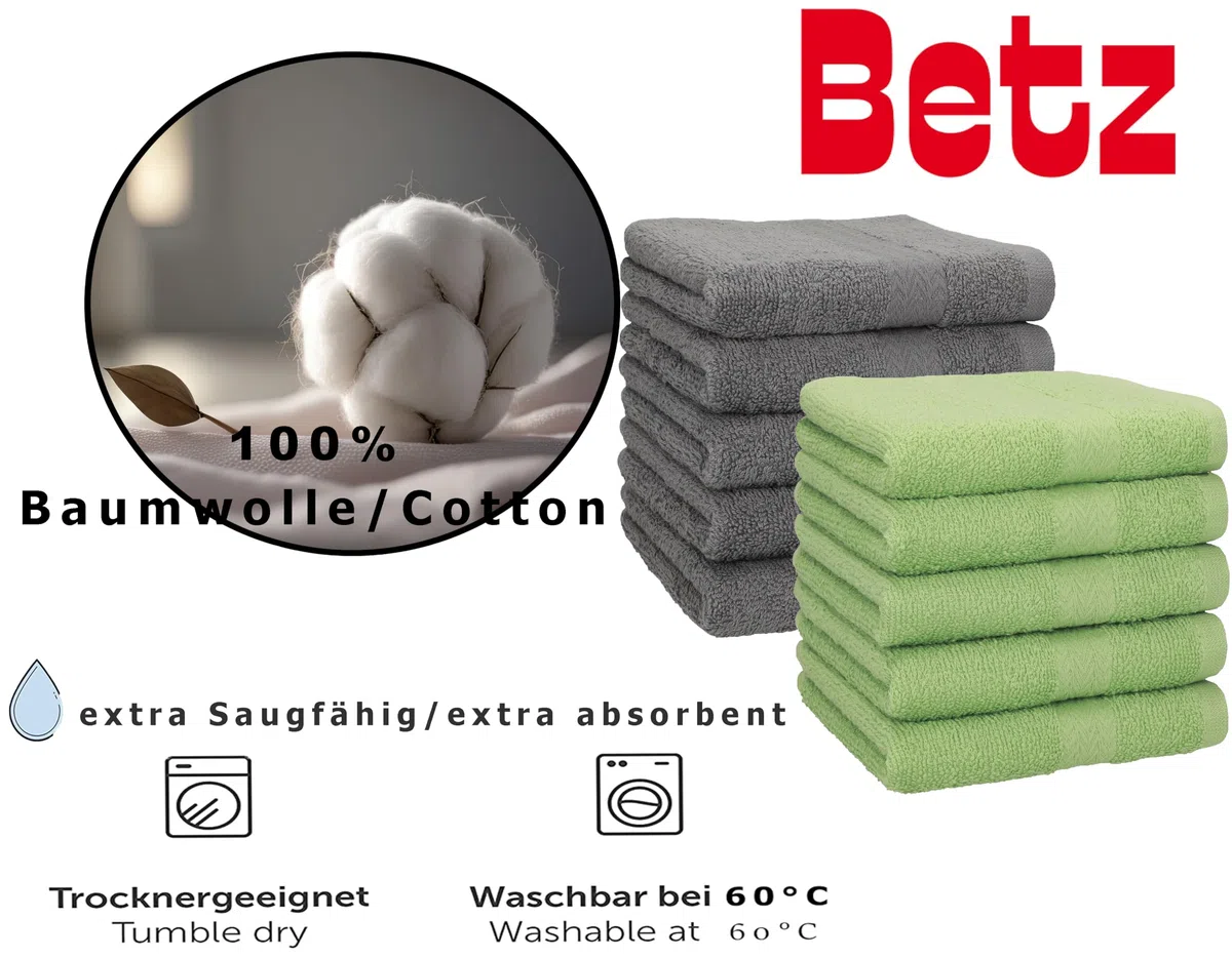 Betz 10 Stück Seiftücher Premium 100% Baumwolle Seiflappen Set 30x30 cm Farbe anthrazit Grau und Apfel grün