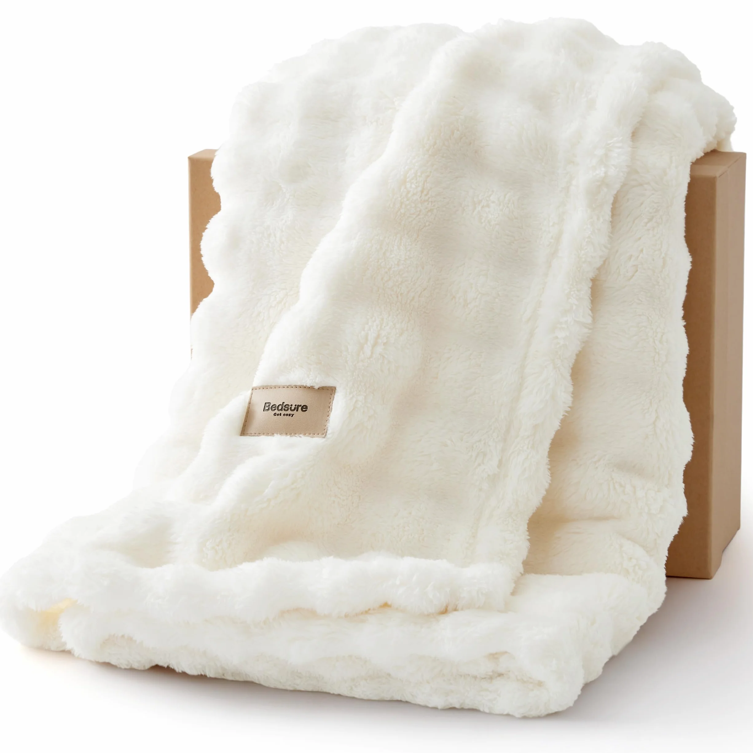 BEDSURE Kuscheldecke Flauschig Bubble Decke - Geschenke für Frauen Sofadecke, Wolldecke & Fleecedecke, Deko Weiche Warme Decke für Zimmer, Wohn- & Kuscheldecken, Tagesdecke, Wollweiß, 150x200 cm