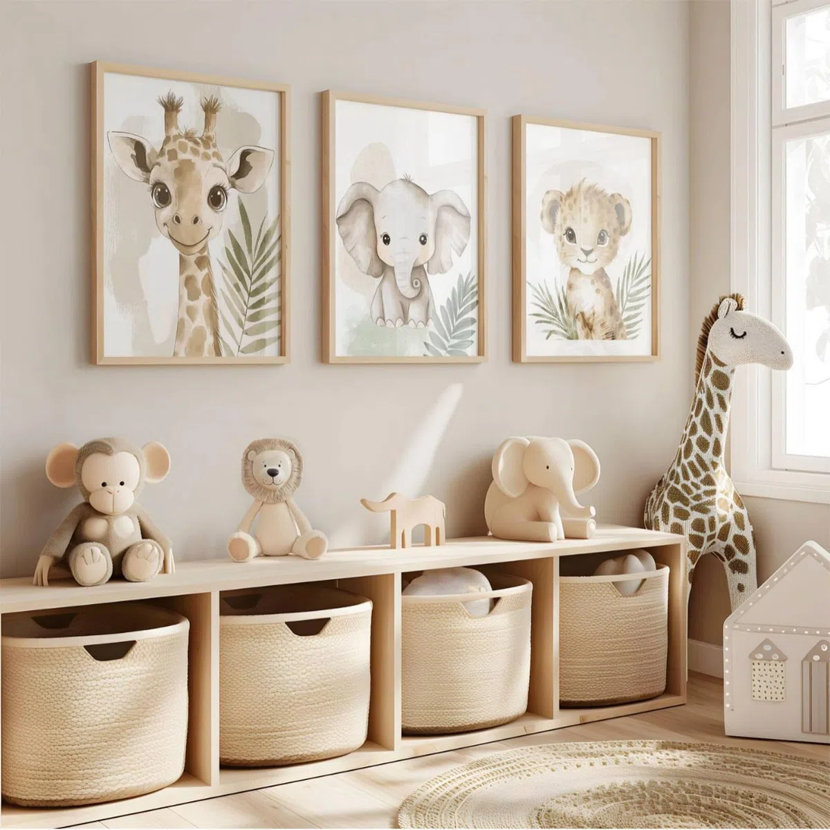 Xiyocadt 3er Tier Poster Set, Bilder Kinderzimmer, Elefant - Giraffe - Löwe, Dekor im Babyzimmer, Sicher und geruchlos moderne Wandbilder, ohne Rahmen (30 x 40 cm)