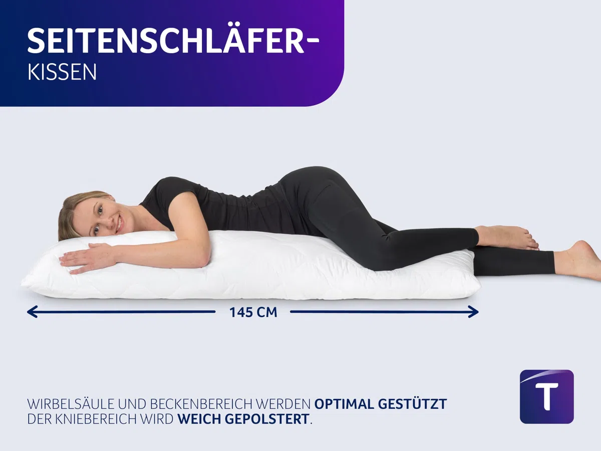 Traumnacht Seitenschläferkissen aus softer Microfaser, 1.200 Gramm Füllgewicht mit Reißverschluss, 40 x 145 cm, waschbar, Öko-Tex zertifiziert, entwickelt in Deutschland