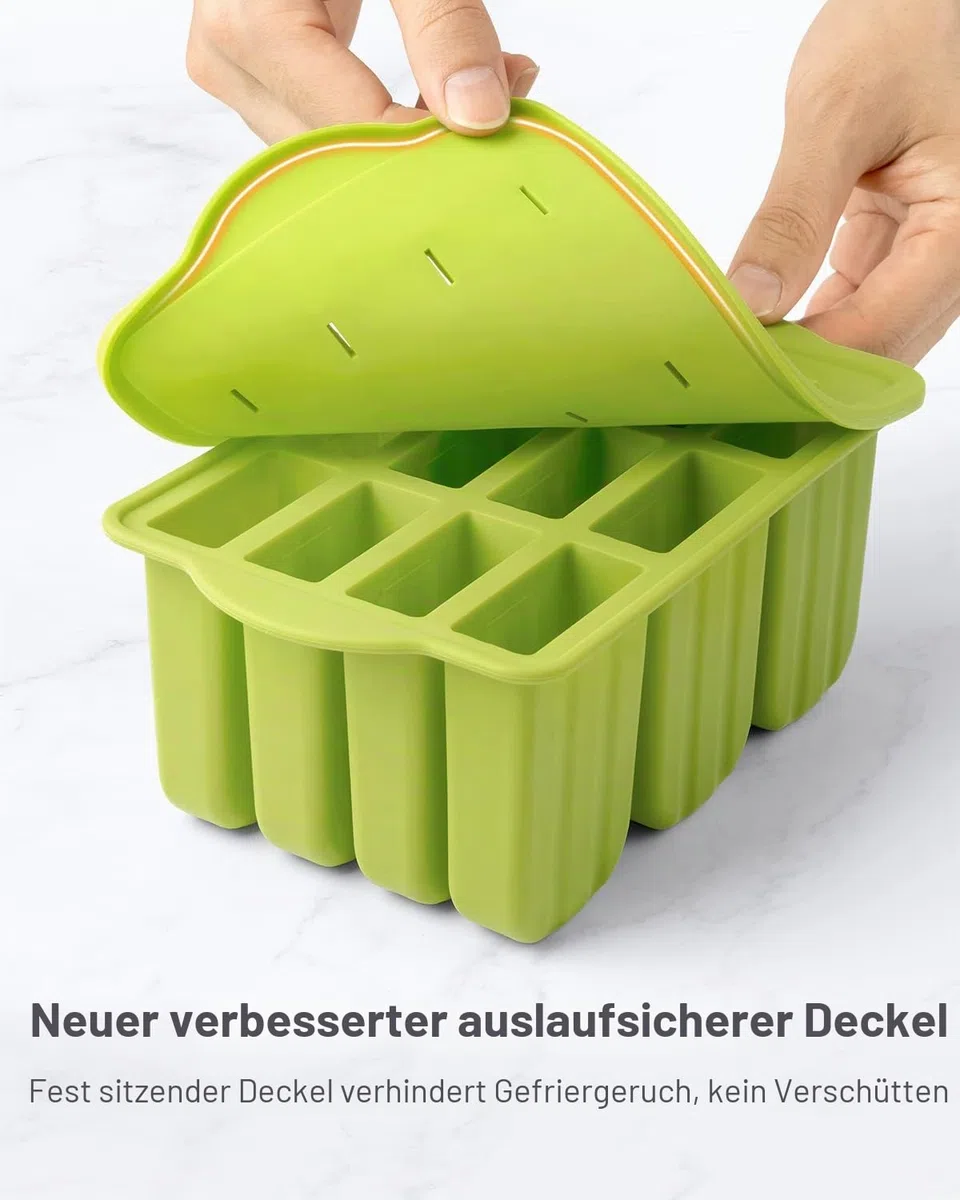 Eisformen Silikon,MEETRUE 12 Eis am Stiel Formen Silikon Eisformen Wiederverwendbar Popsicle Formen Leicht zu lösende BPA-freie Eis-Pop-Hersteller für Kinder und Erwachsene DIY Popsicle,Grün