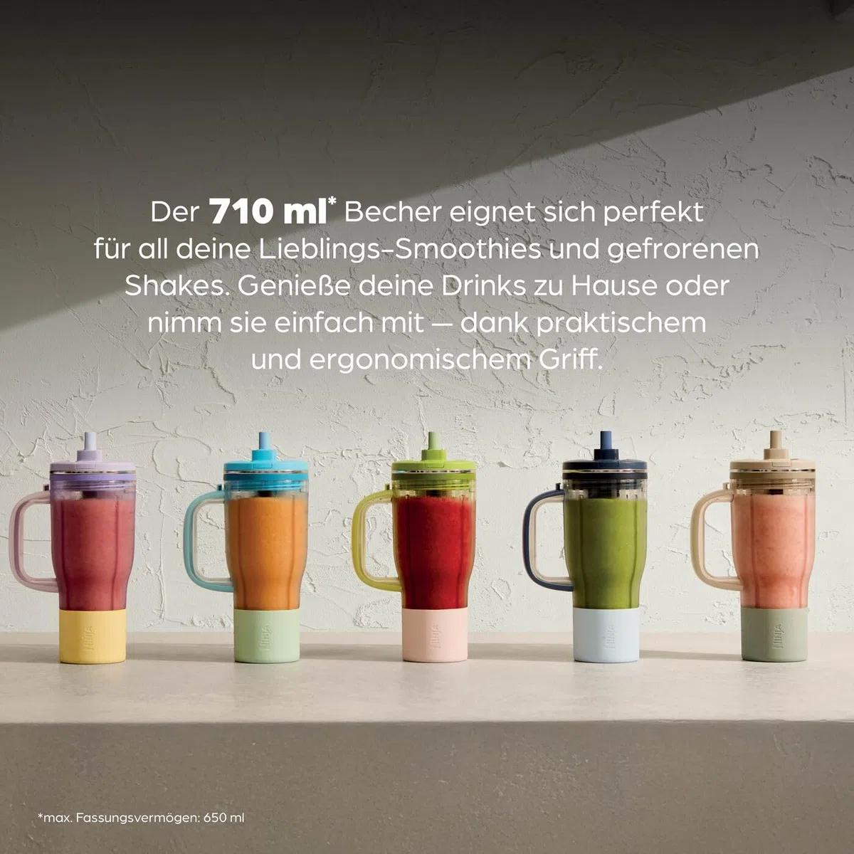 Ninja BlendBoss Reisebecher mit Deckel, kompatibel mit Ninja BlendBoss Mixer, für Becherhalter geeignet, Ausgussdeckel mit abnehmbarem Strohhalm, spülmaschinenfest, Stein XSKDB324LSST