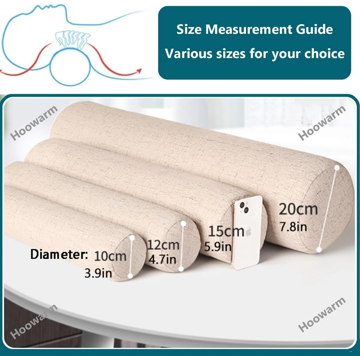 Nackenkissen 12X40/20X60cm Dekorativer Rollenkissen Weichem Multifunktional Rohrkissen mit Reißverschluss Abnehmbar Waschbar für Kopf, Nacken, Rückenstütze(A8,12x60cm/4.7x23in)