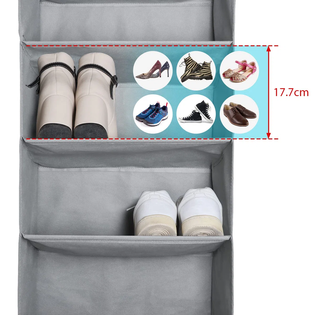 KEEGH Organizer über der Tür für Schuhe Türschuhregal mit 6 Tiefen Taschen für 12 Paar Schuhe, Hängender Schuhschrank für Turnschuhe, Stiefel, Grau