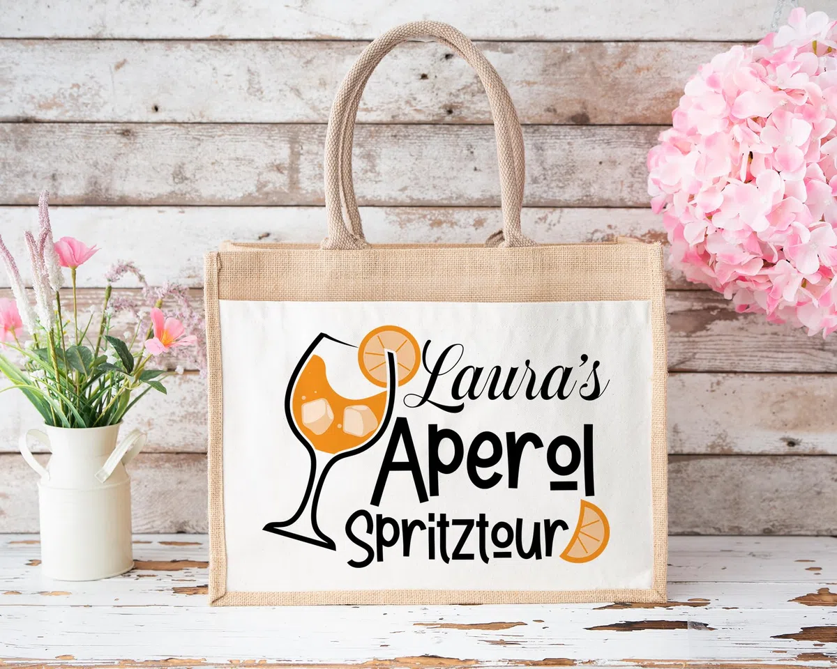 LIEBTASTISCH - Jutetasche mit Personalisierung - Aperol Spritz - Geschenk-Tasche - Verpackung - Kollegin - Freundin - Getränk (L)