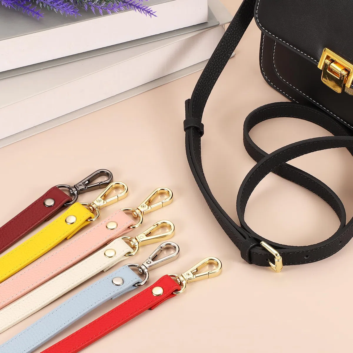 QUARKZMAN Echtes Leder Taschenriemen, Schultergurt 106cm-130cm Verstellbare Crossbody Handtaschengurt 1,5cm/0,7" Breite Schulterriemen für Taschen Schultertasche(Burgunderrot, Goldschnalle)