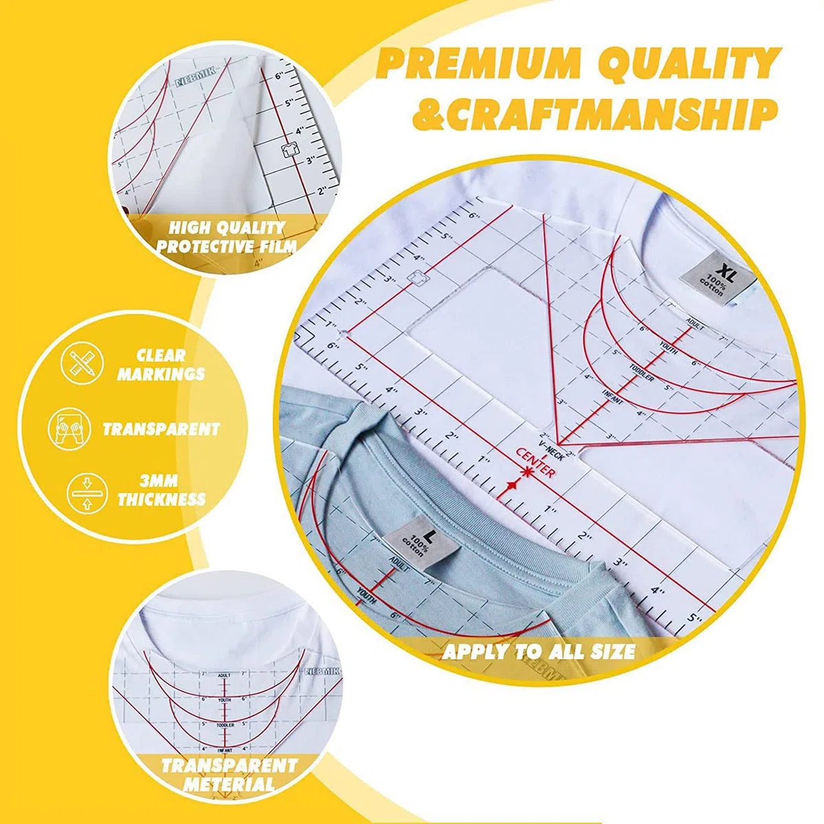 T-Shirt Lineal Guide for Alignment T-Shirt Ruler Alignment Tool Placement T-Shirt Guide Ruler Tool for Heat Press T-Shirt Ruler Guide All Sizes for Heat Press