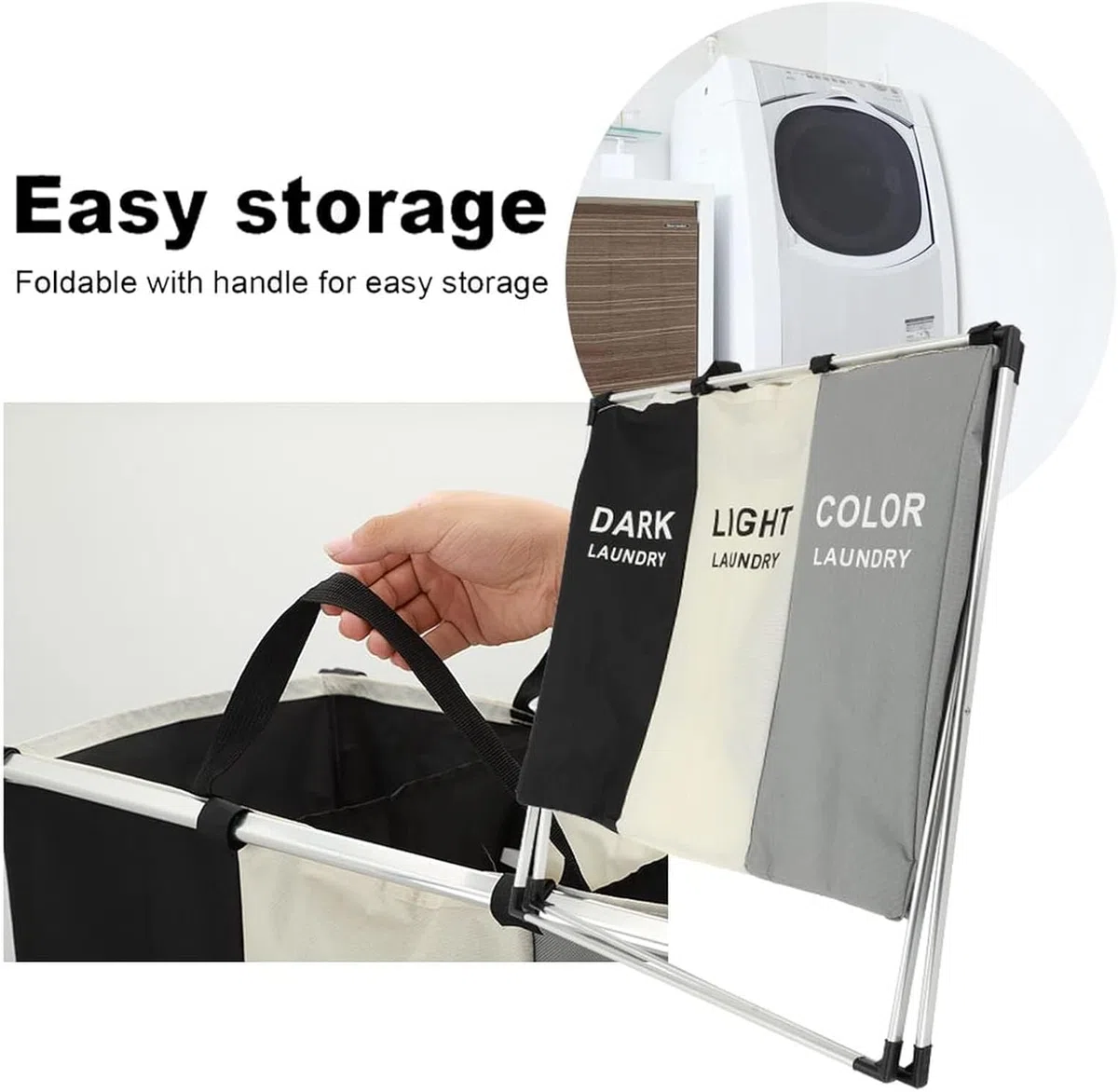 Wäschekorb, 155L Wäschesammler Mit Ablage, Wäschekorb 3 Fächer, Wäschesack Laundry Baskets Aus Oxford-Gewebe Ausziehbar Abnehmbar 64 X 35 X 62 cm Pfandflaschen Sammelbehälter