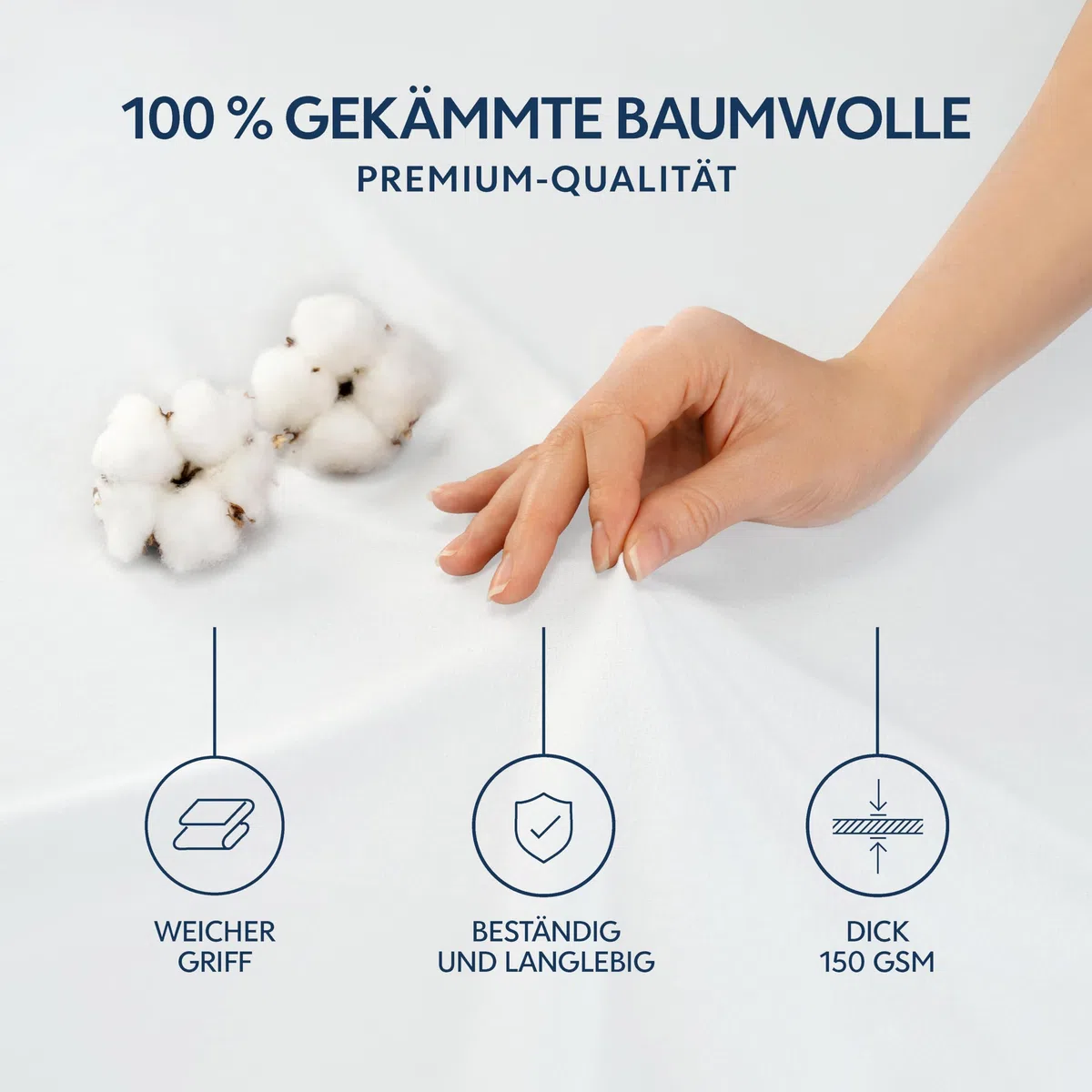 Dreamzie Premium Spannbettlaken 180x200 cm, Spannbetttuch für Dicke Matratzen bis zu 27 cm, Bettlaken 100% Jersey Baumwolle, 150 g/m², Oeko-TEX Zertifiziert - Weiß