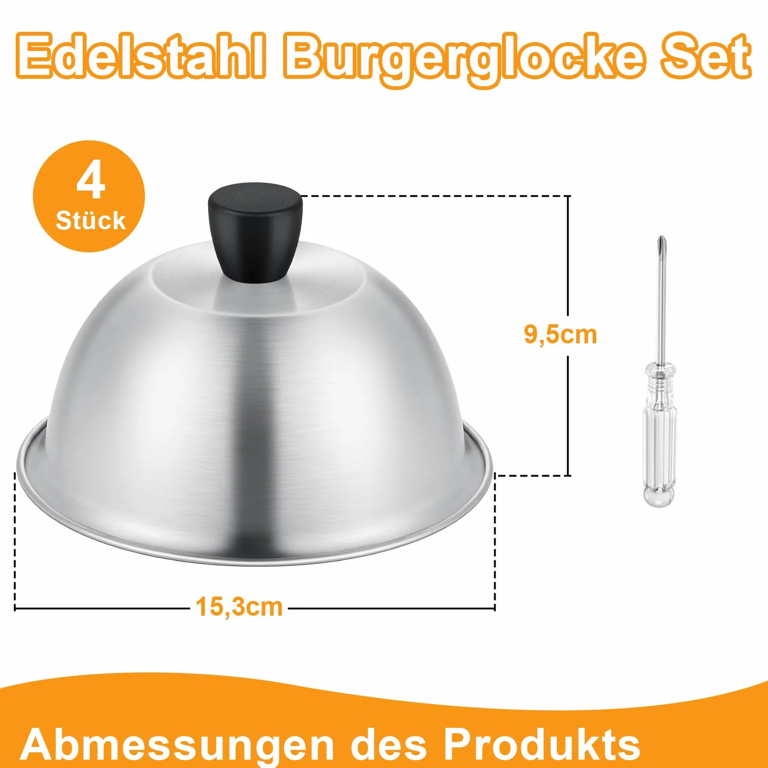 TEAMFAR Burgerglocke, 4 Stück Edelstahl Burger Glocke, Grillglocke Burgercover mit Hitzebeständig Silikongriff, Klein Burgerhauben Schmelzglocke für Grill Teppanyaki & Küche Kochen, Innen & Außen