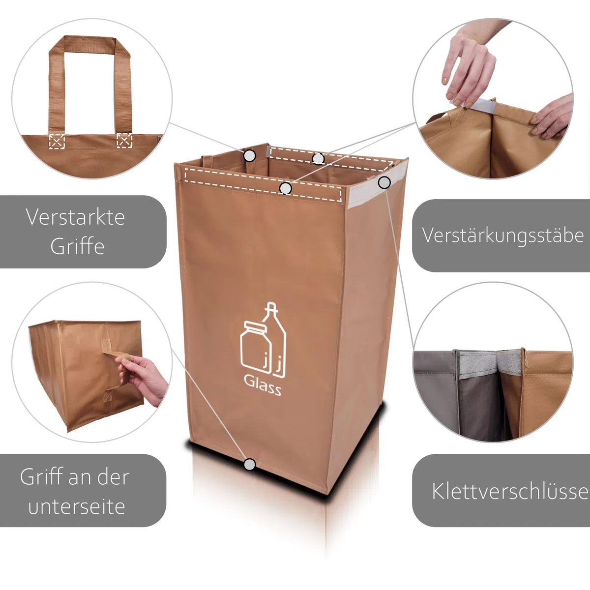NYIKA Recycling System - Altglas Sammelbehälter - Pfandflaschen Aufbewahrung - Leergut Sammelbehälter - Mülltrennsystem 3fach - Mülltrennsystem - Altpapier Sammler (leicht mediterran)