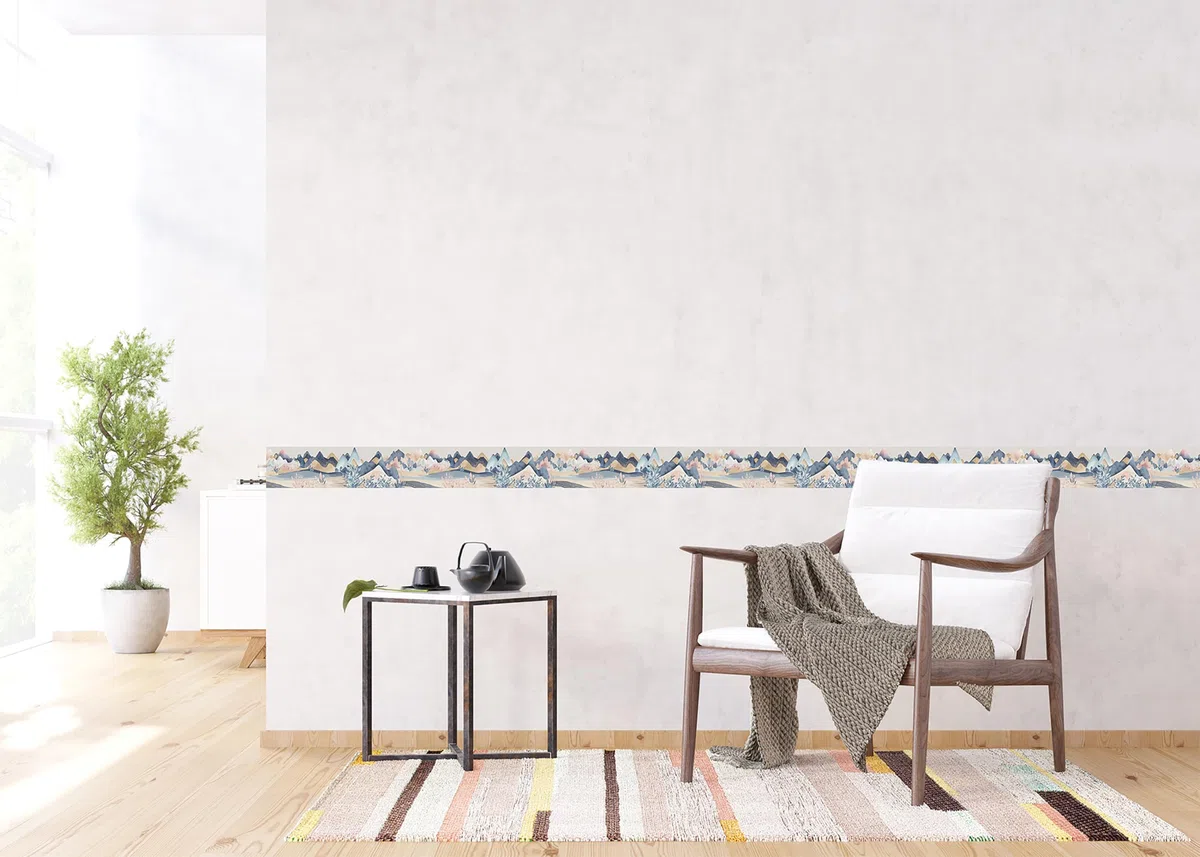 AG Design Selbstklebende Bordüre Aquarellberge, AWB 8416 | Wasserfest Dekoration für Wände, Möbel, Tapeten, Wandverkleidungen und Türen, Folie, Mehrfarbig | Breite 500 cm x Höhe 13.8 cm
