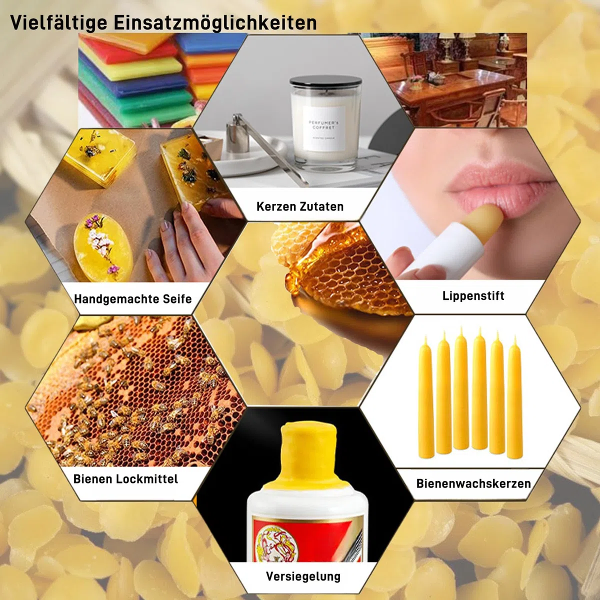 Bienenwachs bio für Kosmetik, 1kg Bienenwachs Pastillen Natürliches für Kerzenherstellung, Seifen, Bienenwachstücher, Holzpolitur
