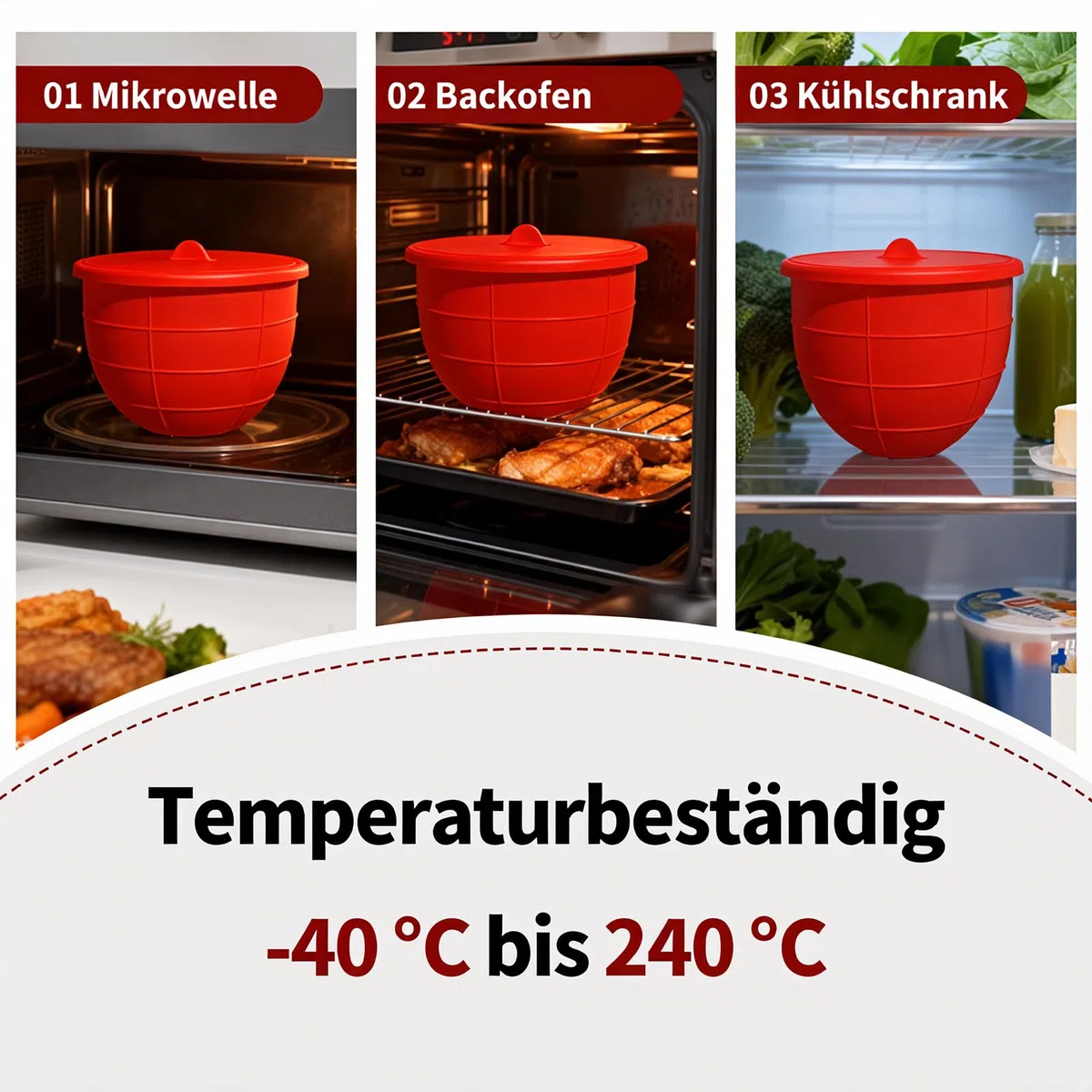 2er Set Silikoneinsatz mit Deckel – Kompatibel mit KitchenAid Schüssel 4,8 L (5 Qt) – Dick + Antirutsch-Rippen, Eigenständig stehend, Innen-Skalierung, Rührschüssel-Einlag