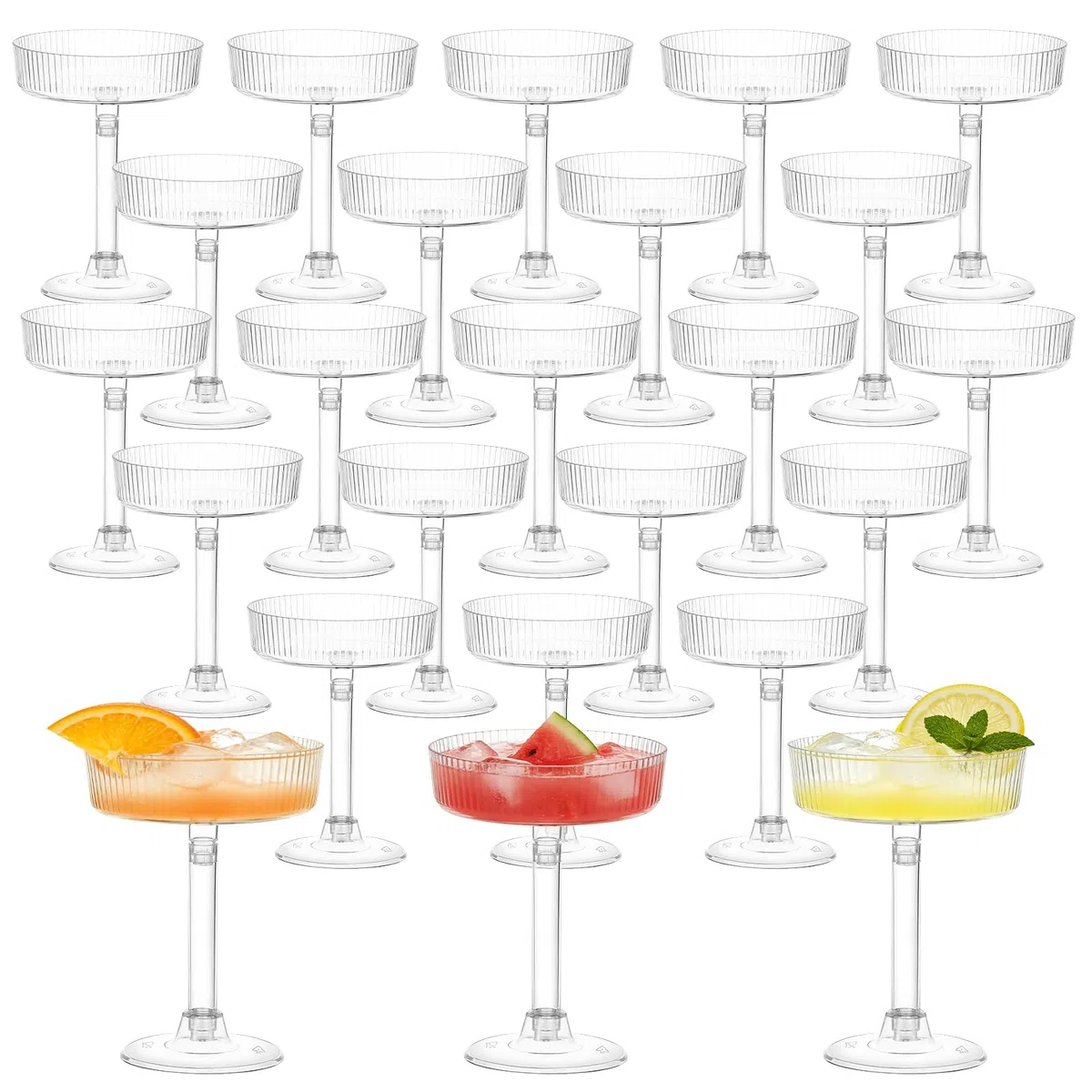 Rainmae Plastik Cocktailgläse, 24 Stück Margaritagläser Kunststoff, 140ml Mehrweg Plastikbecher - Margarita Gläser für Sektempfang Hochzeit Geburtstag Picknick Party Größen Transparent
